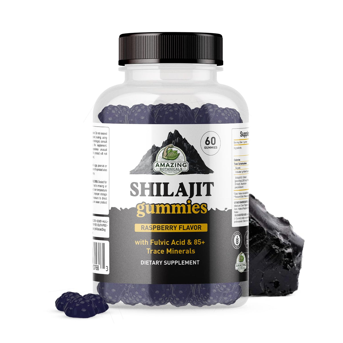 Amazing Botanicals Shilajit Gummies frente al empaque, ideal para energía diaria.