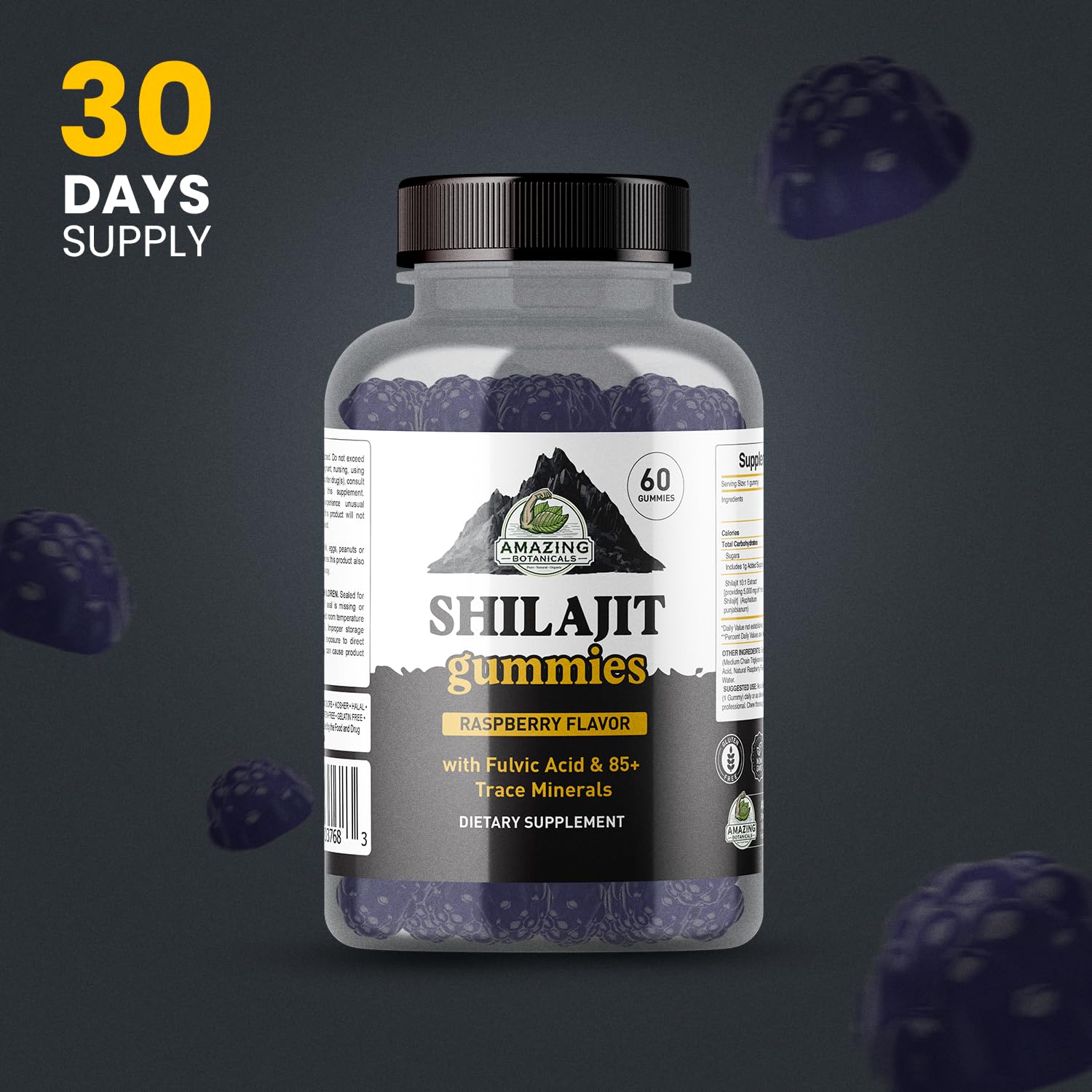 Detalle de textura de pectina suave en Amazing Botanicals Shilajit Gummies.