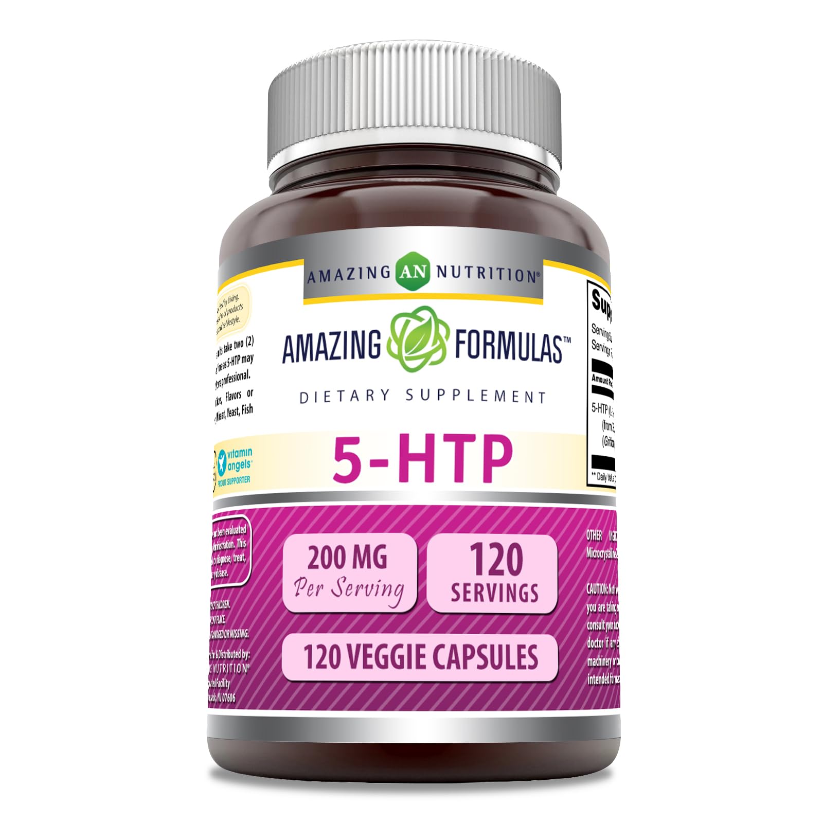 Amazing Formulas 5-HTP, botella 120 cápsulas, conveniente para uso diario.