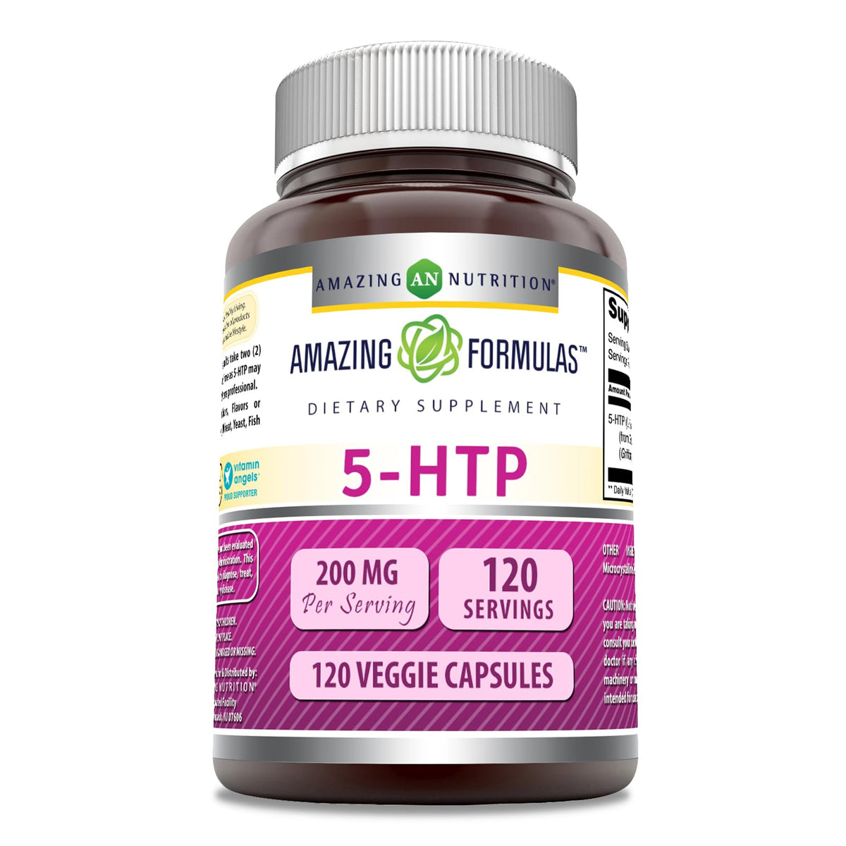 Amazing Formulas 5-HTP, botella 120 cápsulas, conveniente para uso diario.