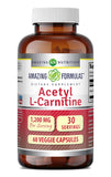 Amazing Formulas Acetil L-Carnitina 1200 mg, botella frontal, suplemento práctico para la rutina diaria.