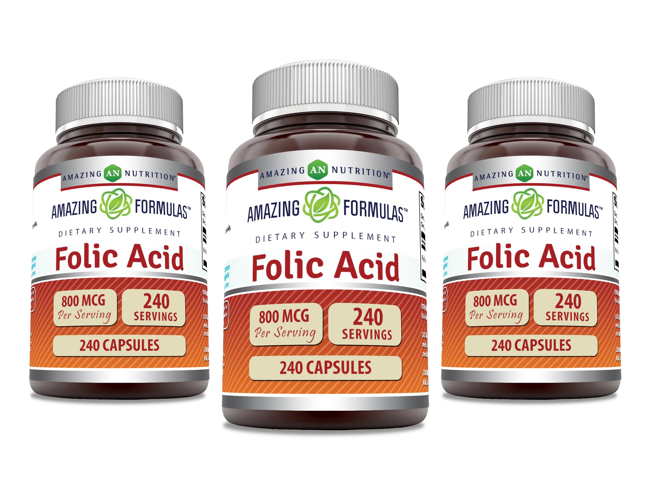 Amazing Formulas ácido fólico 800 mcg, botella para uso diario