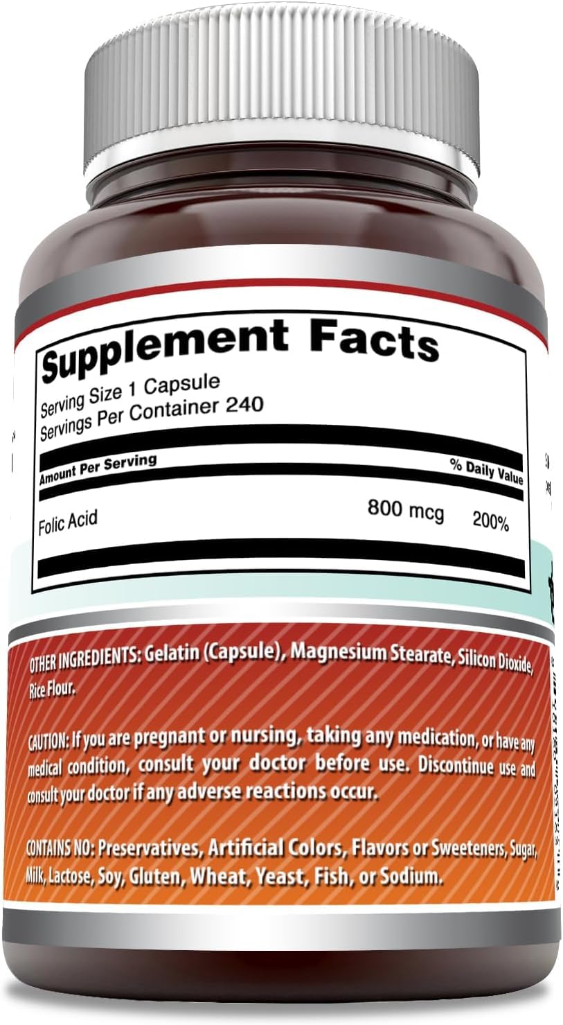 Etiqueta de Amazing Formulas ácido fólico 800 mcg, fácil de identificar