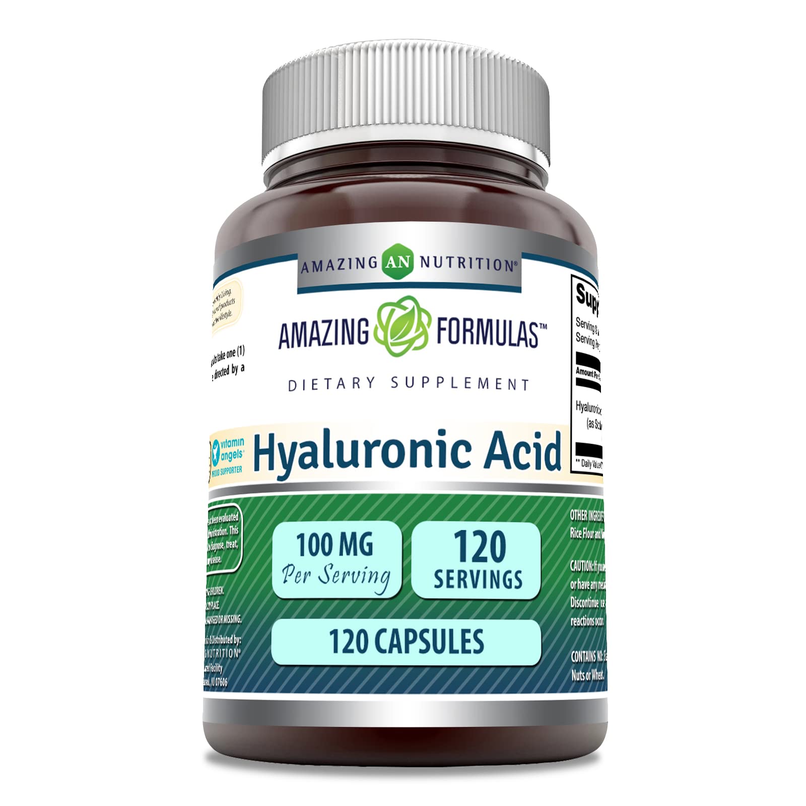 Amazing Formulas Ácido Hialurónico 100 mg, cápsula, apoyo a la hidratación diaria de la piel