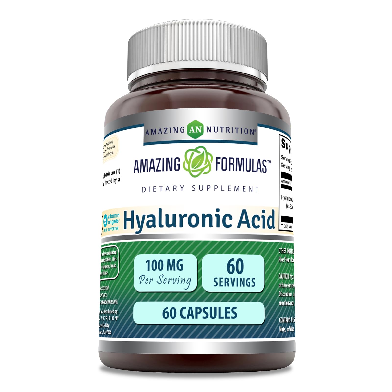 Amazing Formulas ácido hialurónico 100 mg - botella: hidratación suave para la piel.
