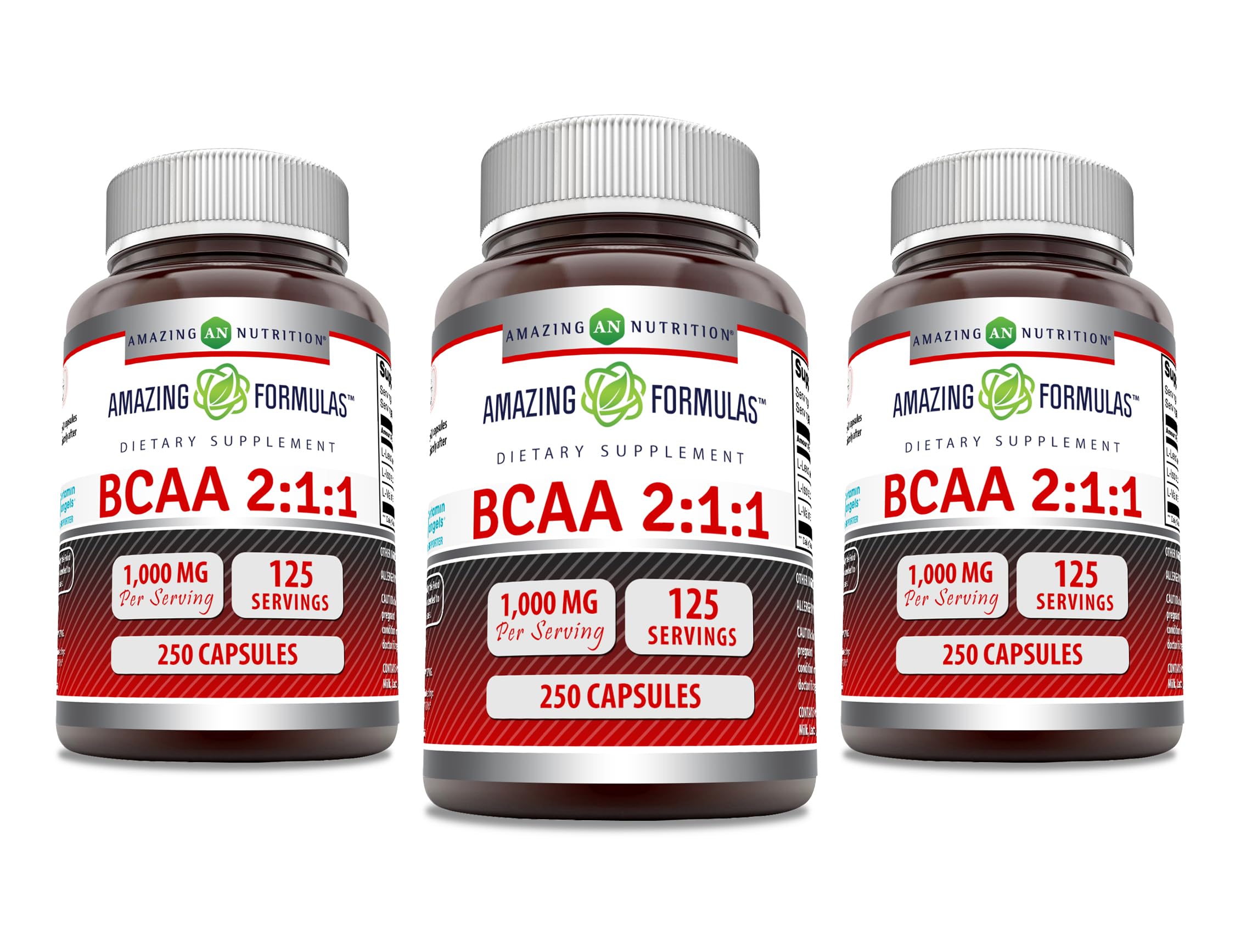 Amazing Formulas BCAA en cápsulas, porción de 1000 mg para apoyo de recuperación durante entrenamientos