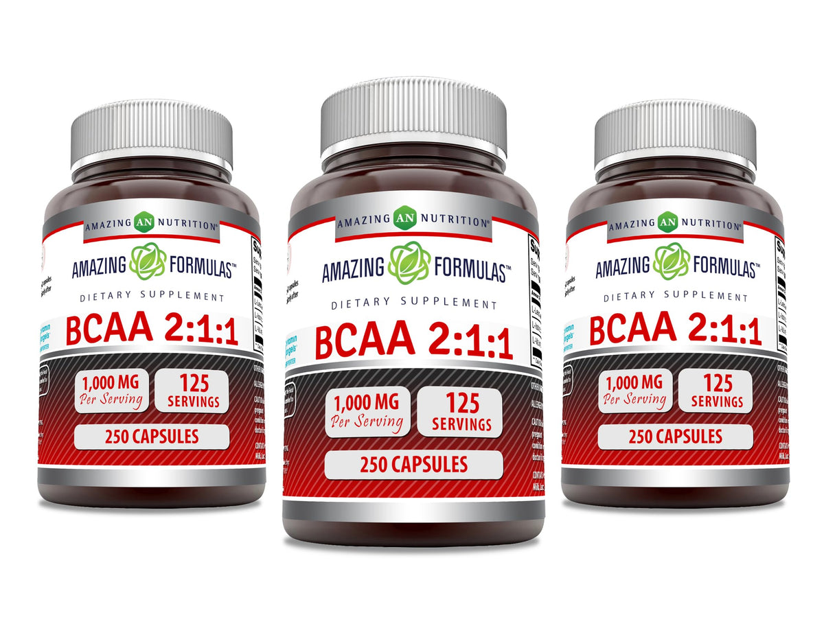 Amazing Formulas BCAA en cápsulas, porción de 1000 mg para apoyo de recuperación durante entrenamientos