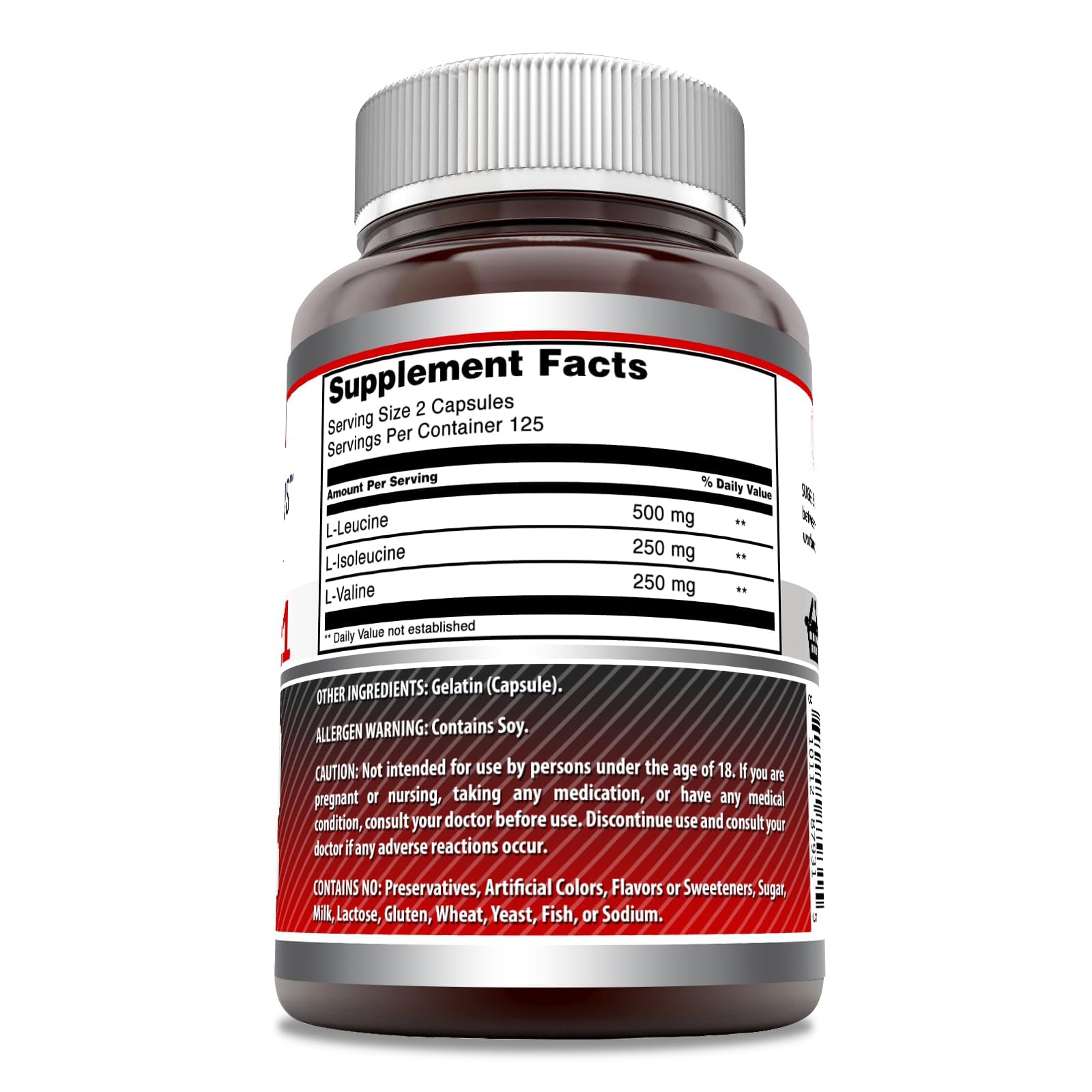 Etiqueta detallada de Amazing Formulas BCAA para identificar contenido por porción