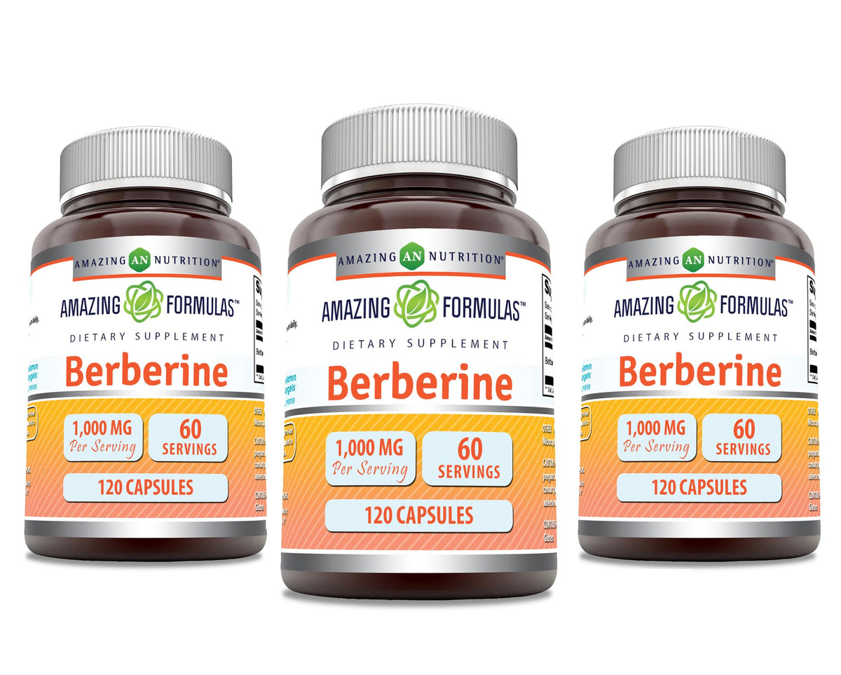Berberina Amazing Formulas 1000 mg, cápsulas fáciles de tragar para apoyo nutricional diario.
