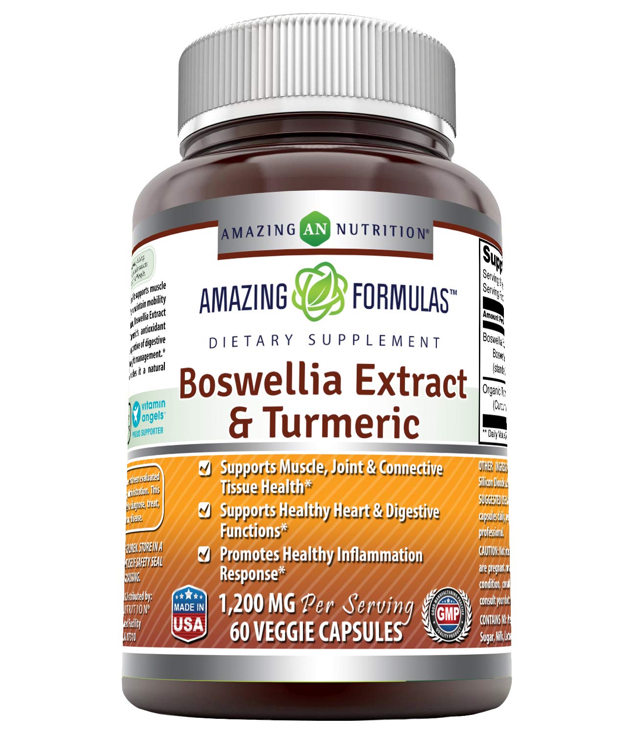 Amazing Formulas boswellia, cápsulas vegetarianas en botella, soporte para movilidad diaria.