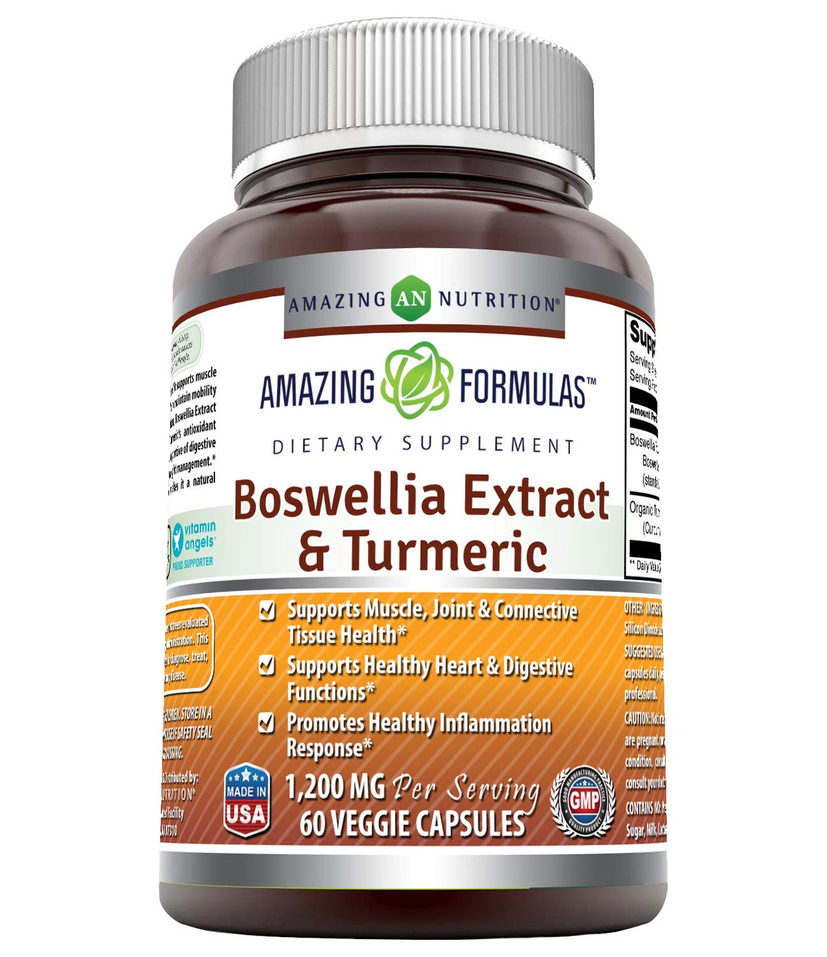 Amazing Formulas boswellia, cápsulas vegetarianas en botella, soporte para movilidad diaria.