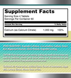 Amazing Formulas Calcio Citrato 1000 mg, porción diaria de 4 tabletas.