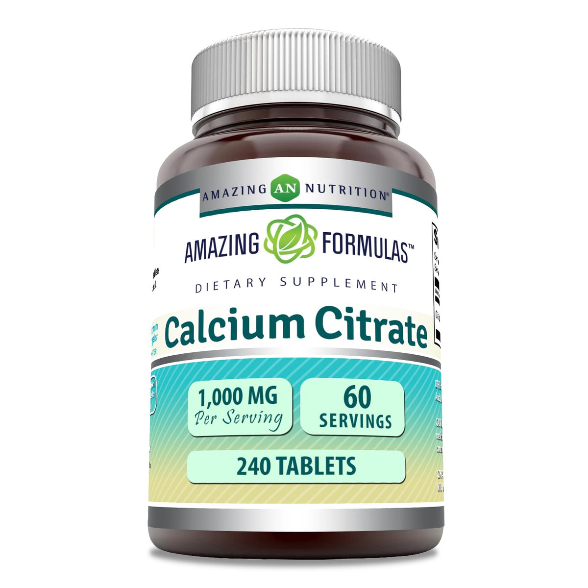 Amazing Formulas Calcio Citrato 1000 mg, tabletas para uso diario.
