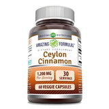 Amazing Formulas canela de Ceilán 1200 mg, botella frontal, para uso diario.