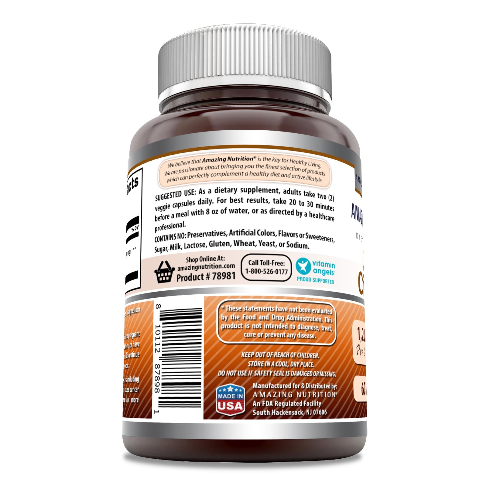 Amazing Formulas canela de Ceilán 1200 mg, detalle de etiqueta para ver ingredientes.