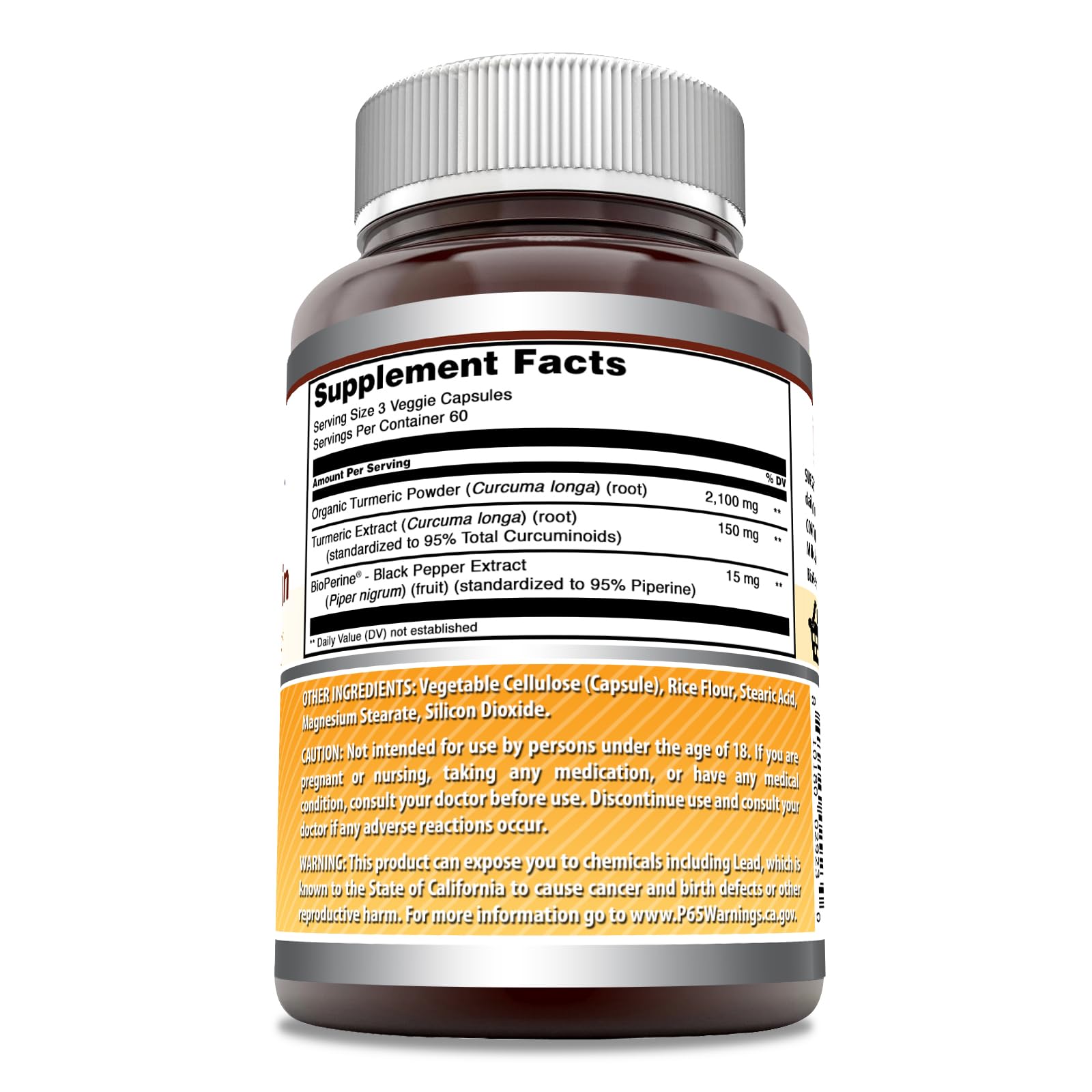 Etiqueta frontal de Amazing Formulas curcuma curcumina Bioperine legible