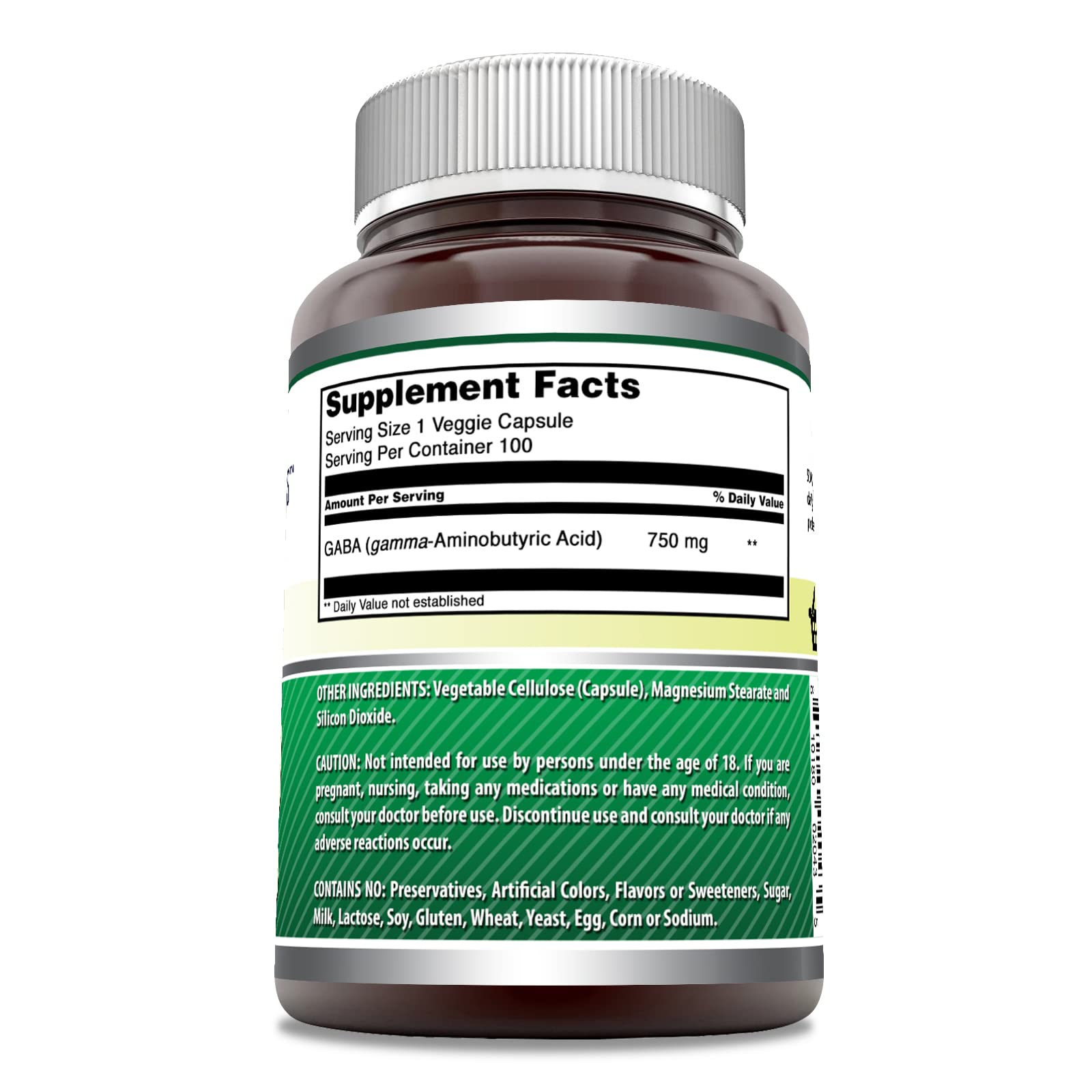 Botella de Amazing Formulas GABA con 100 cápsulas vegetales