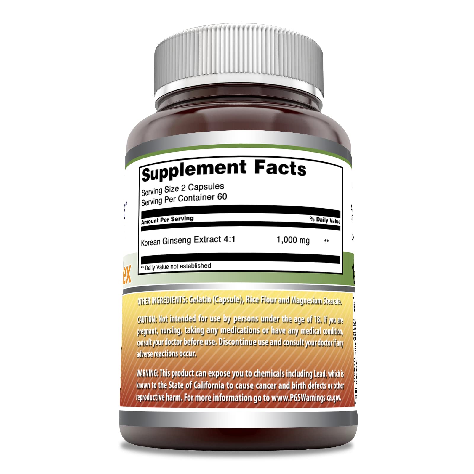 Amazing Formulas Ginseng Complex cápsulas en mano, tamaño de porción cómodo para uso diario.
