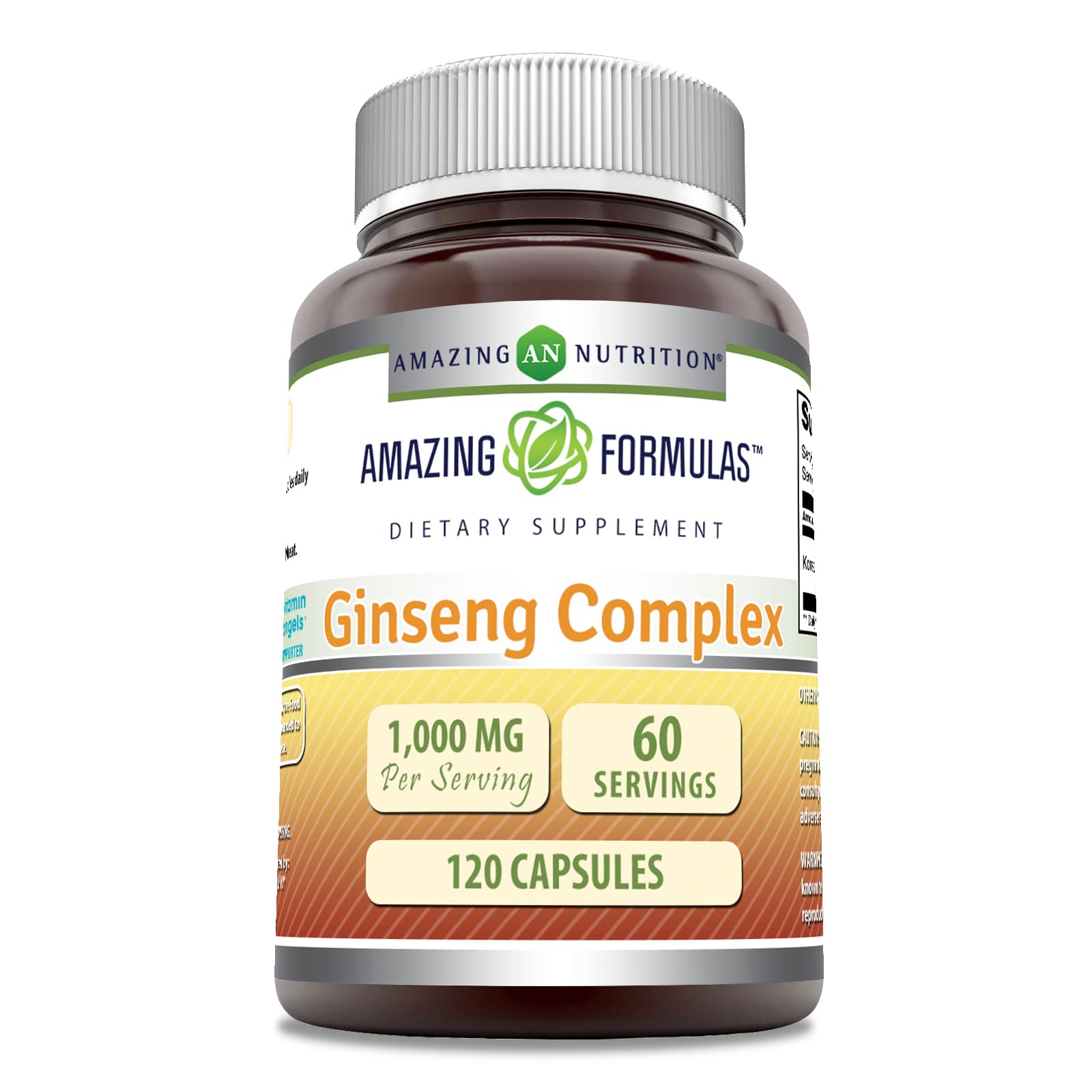 Amazing Formulas Ginseng Complex frasco de cápsulas para energía diaria.
