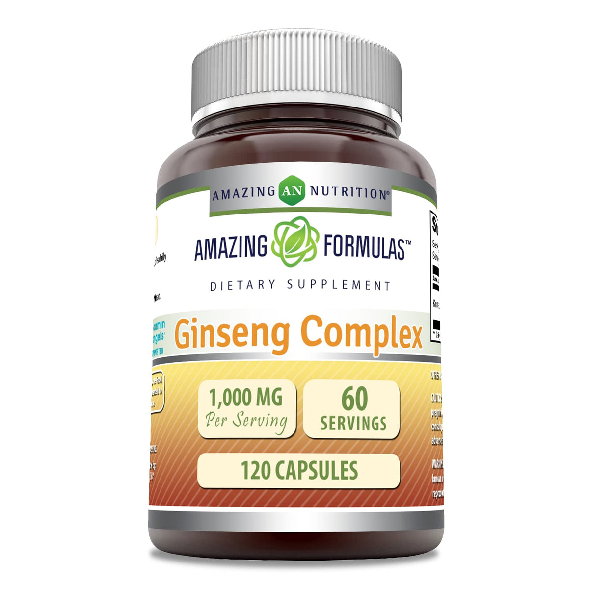 Amazing Formulas Ginseng Complex frasco de cápsulas para energía diaria.