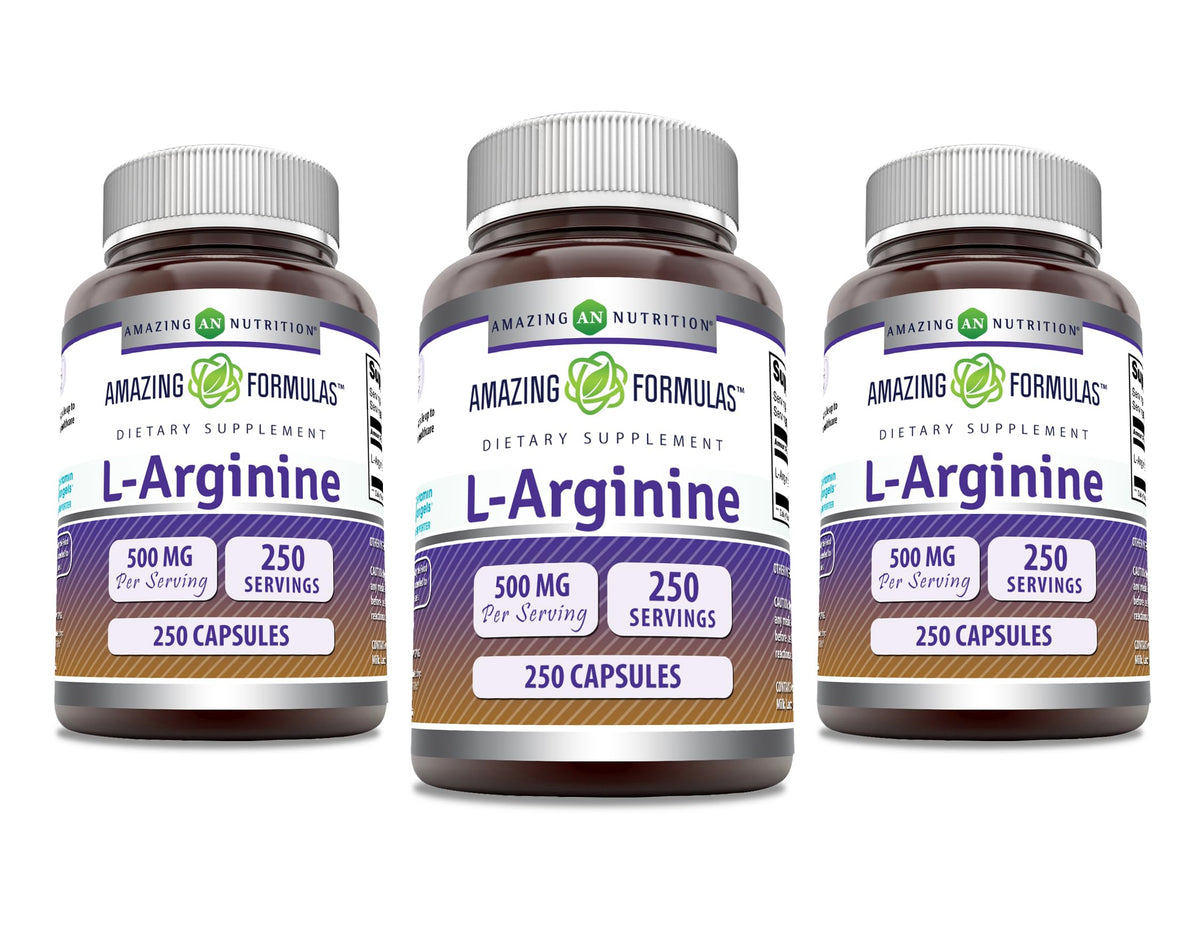 Amazing Formulas L-Arginina cápsulas frente: cápsulas fáciles de tragar para uso diario.