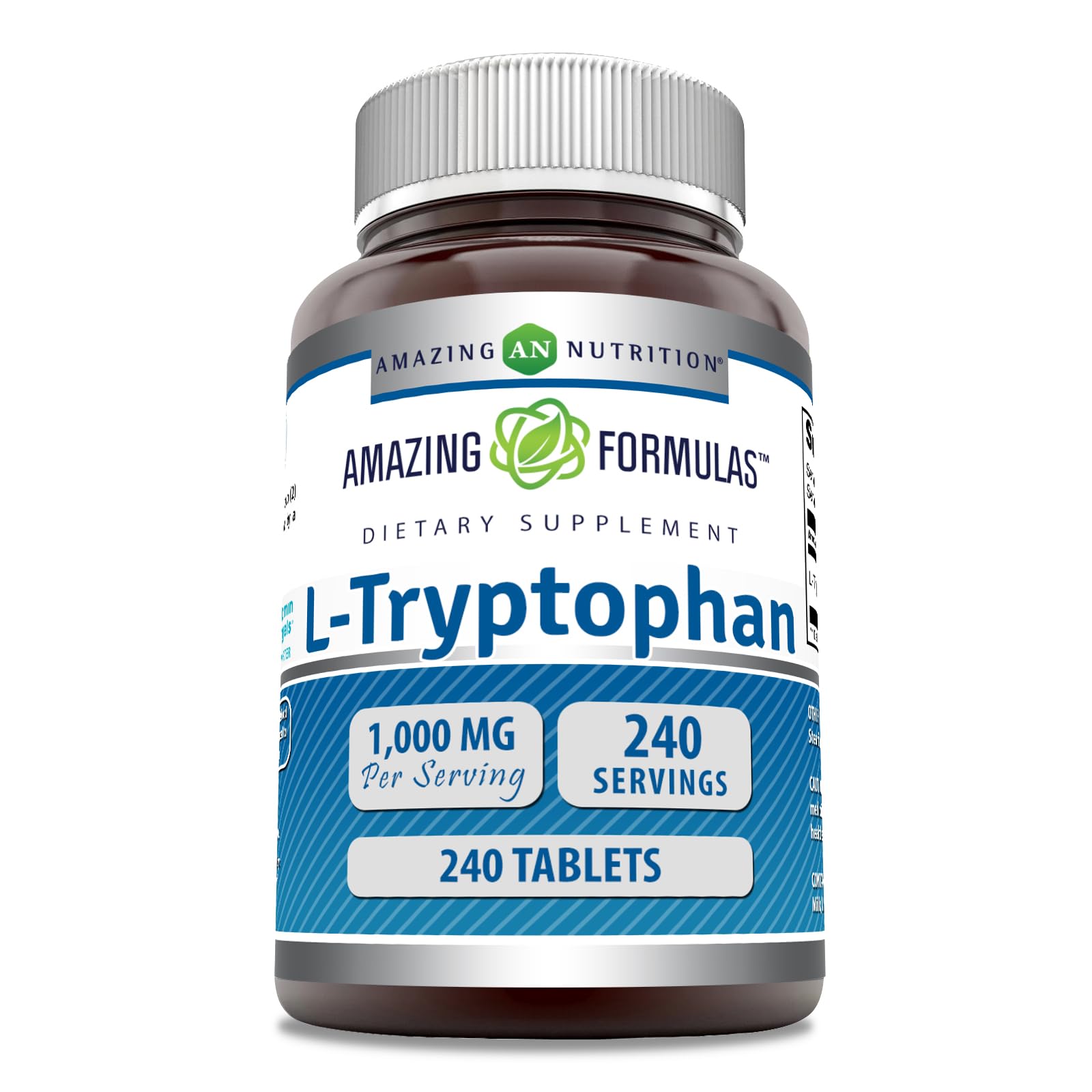 Amazing Formulas L-Triptofano 1000 mg, frente del frasco, complemento diario de alta potencia