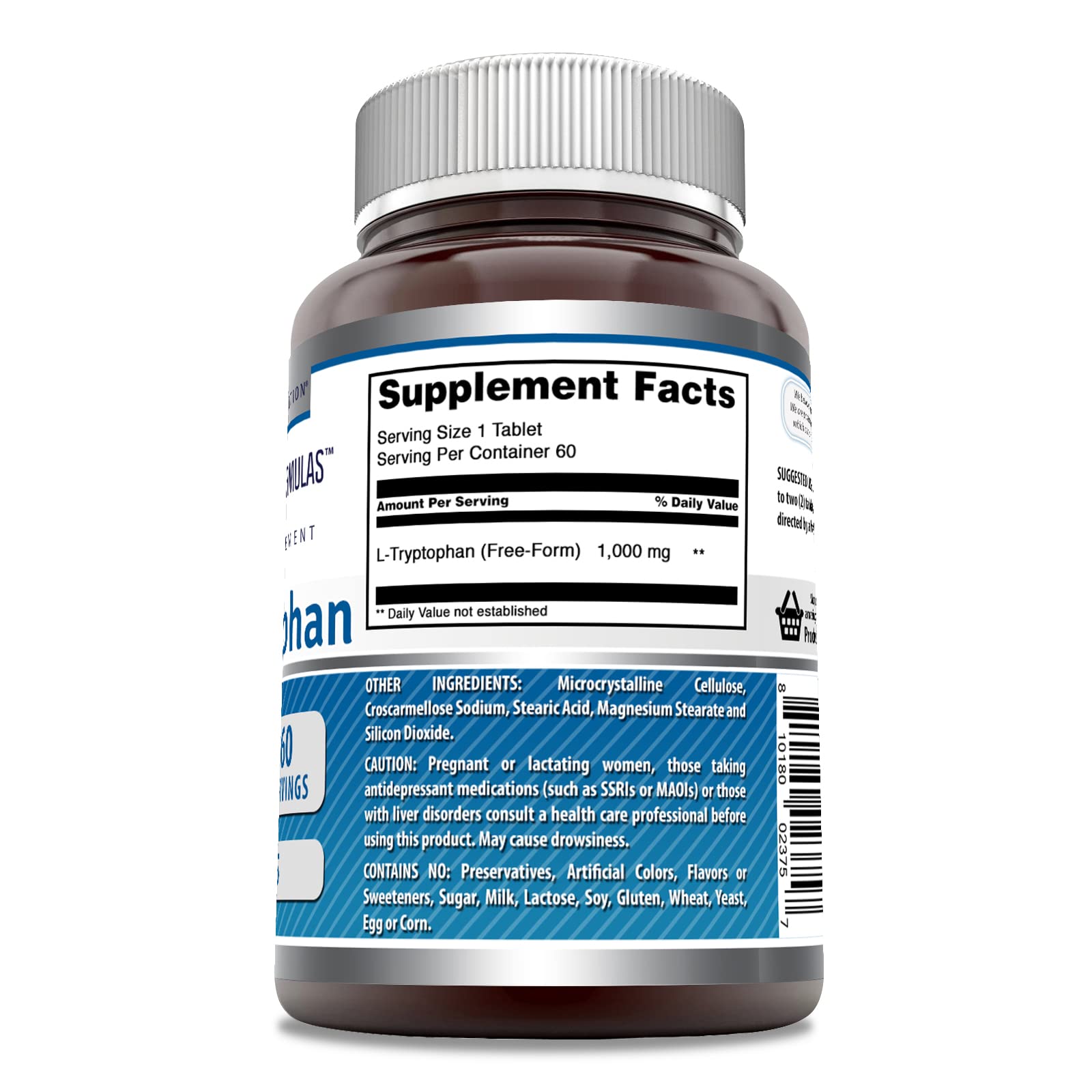 Tabletas de Amazing Formulas L-triptófano 1000 mg listas para consumo diario