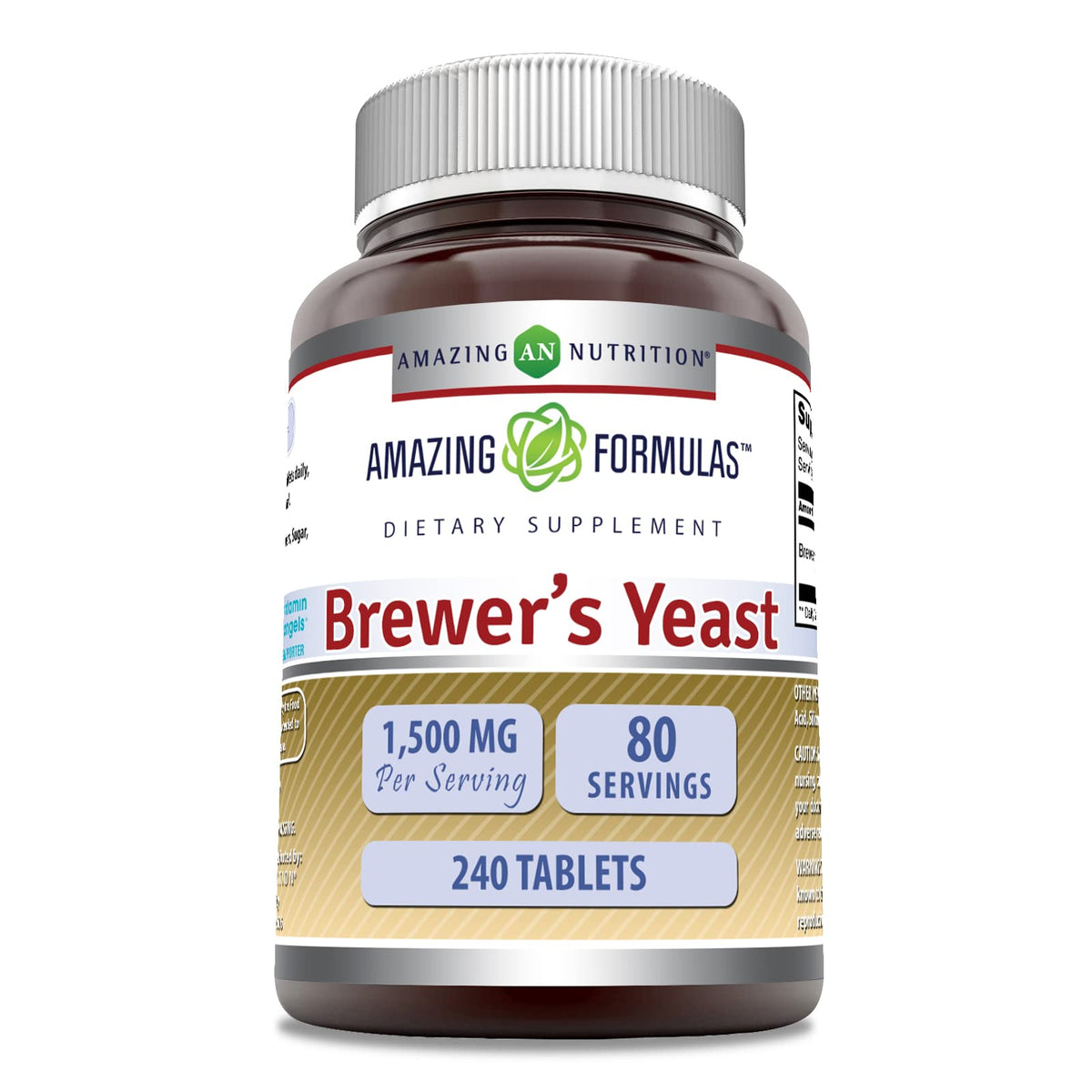 Amazing Formulas Levadura de cerveza 1500mg - botella visible, suplemento diario potencial de energía