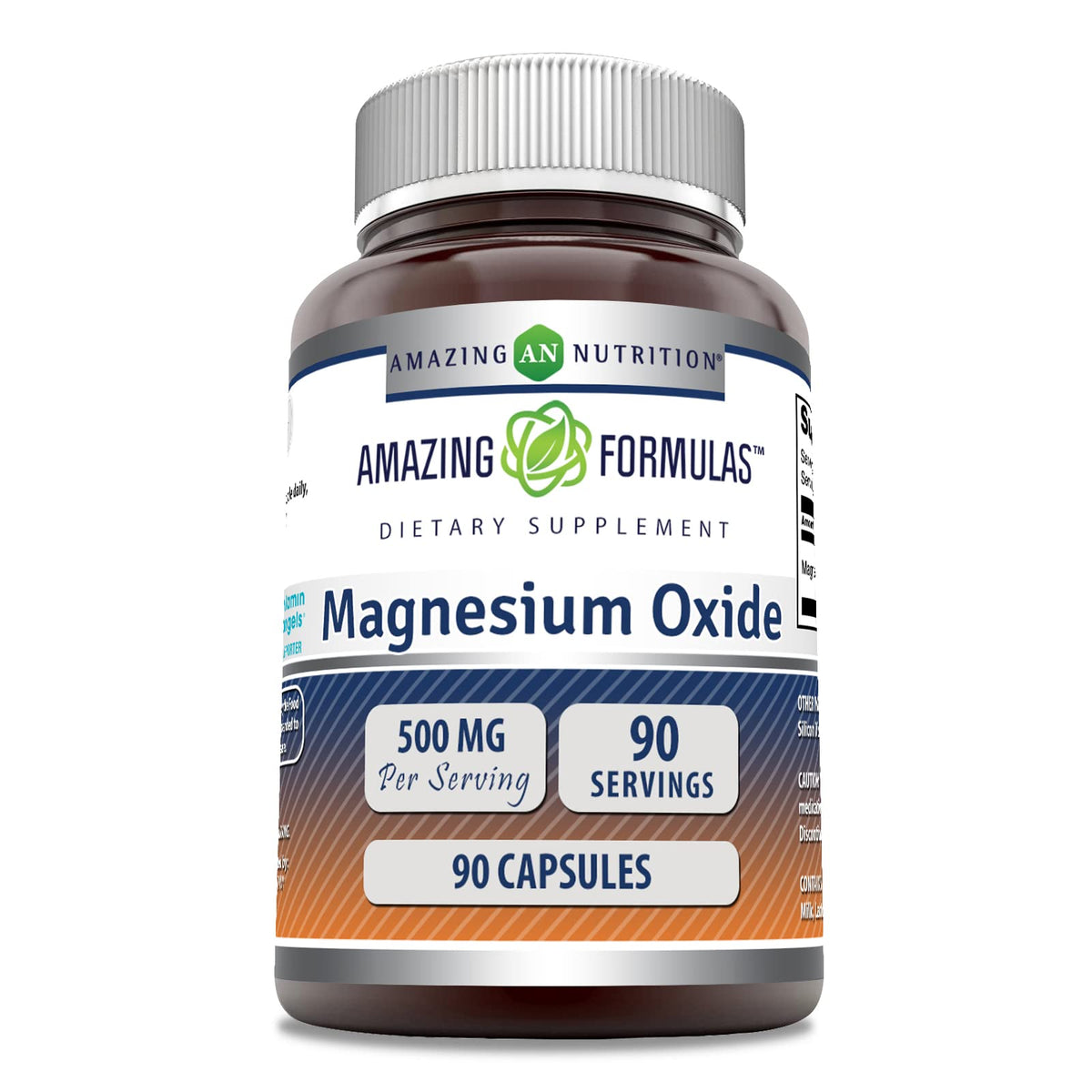 Amazing Formulas Magnesio Óxido 500 mg, botella frontal, apoyo diario