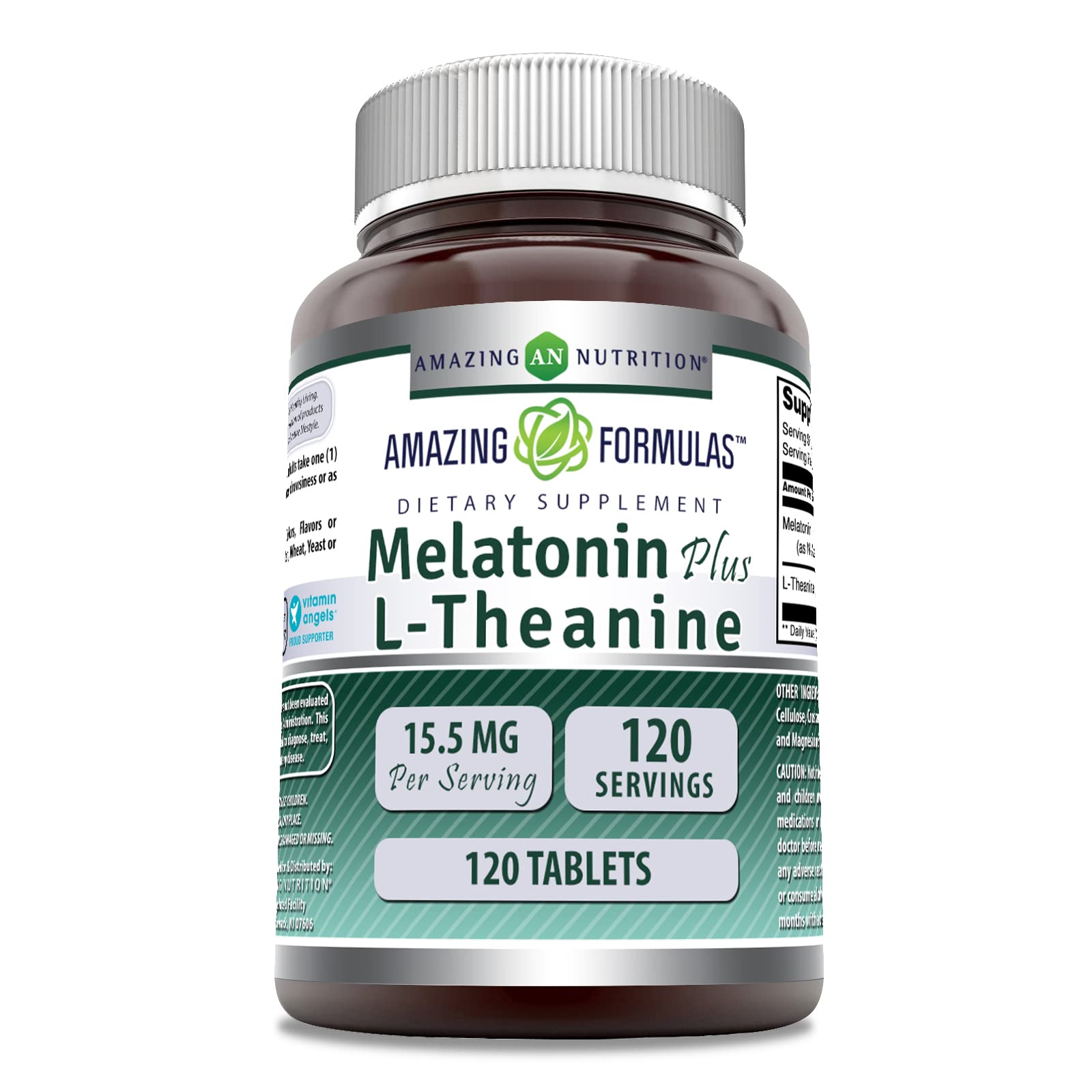 Amazing Formulas Melatonina 10 mg con L-Teanina 5,5 mg, tabletas para descanso suave.