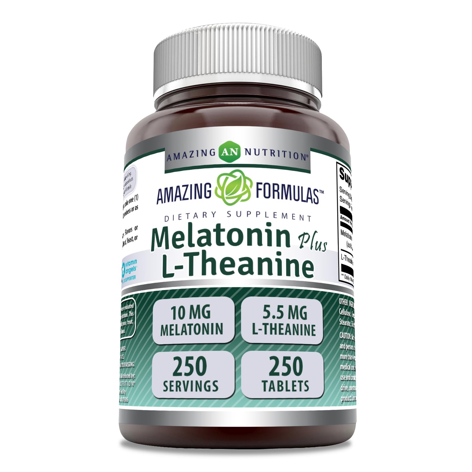 Etiqueta Amazing Formulas Melatonina 10 mg y L-Teanina 5,5 mg para sueño más tranquilo