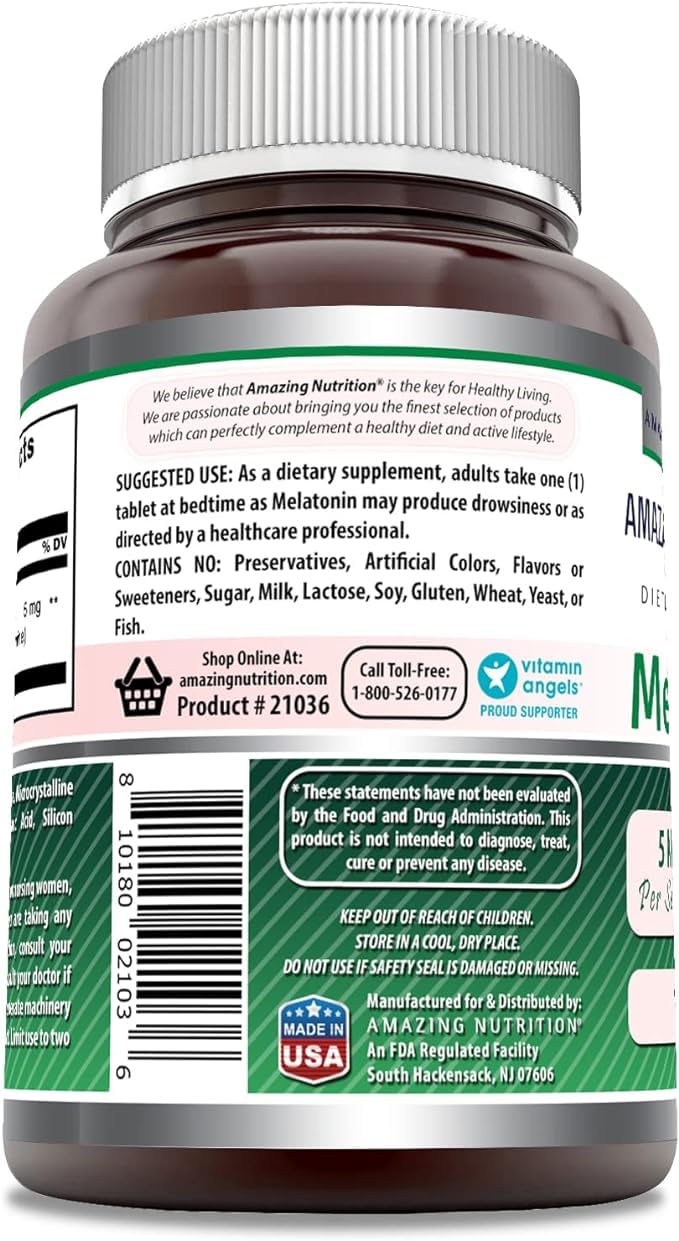 Amazing Formulas Melatonina 5 mg, empaque, ideal para rutinas nocturnas