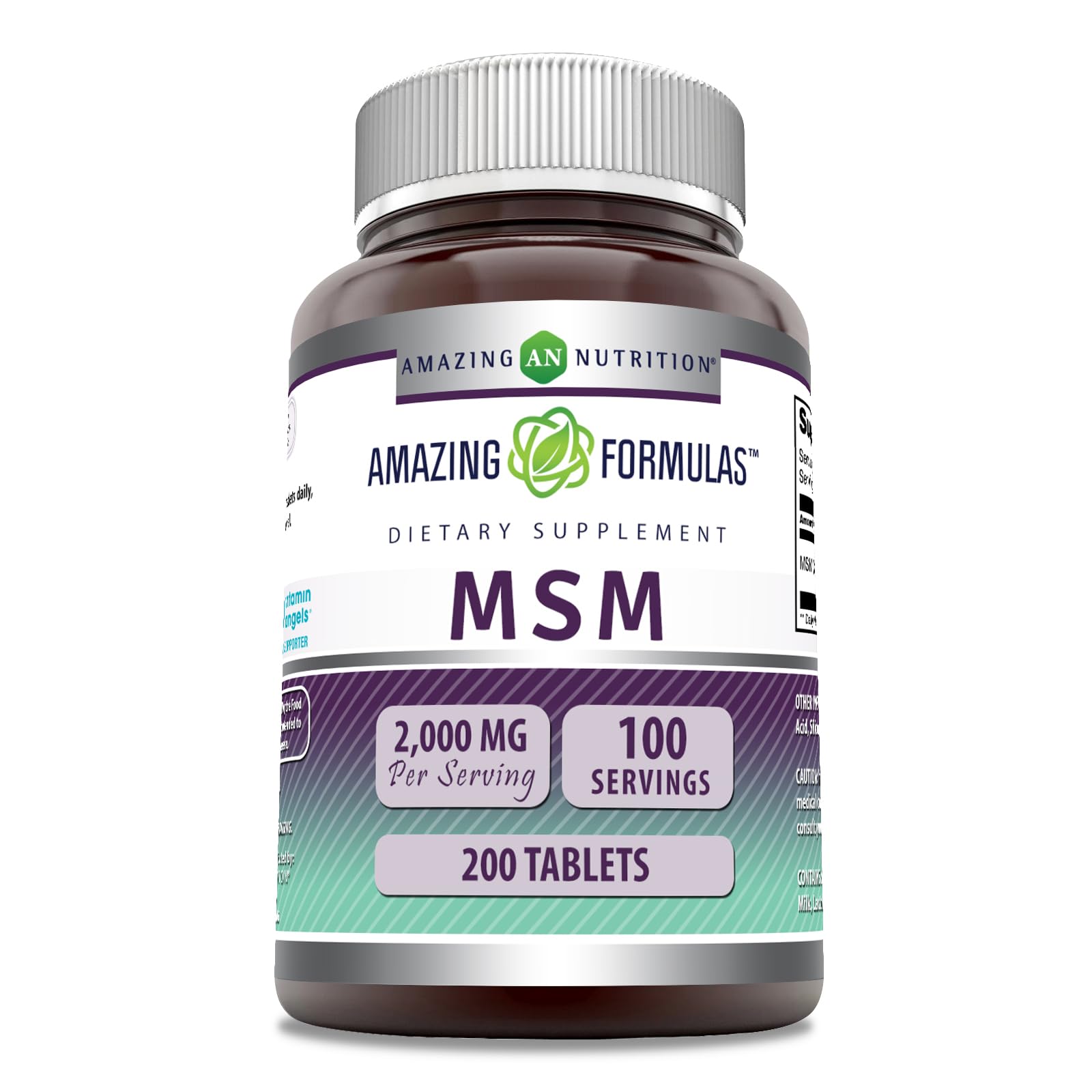 Amazing Formulas MSM: bote de tabletas para uso diario y pureza fiable.