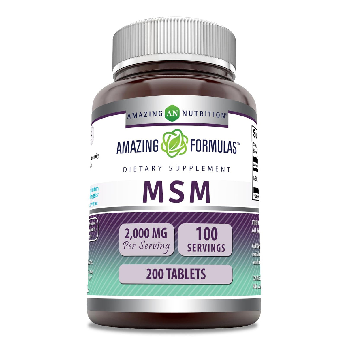 Amazing Formulas MSM: bote de tabletas para uso diario y pureza fiable.