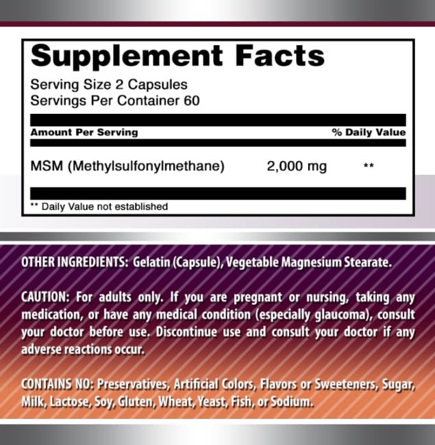 Etiqueta de Amazing Formulas MSM sin modificación genética