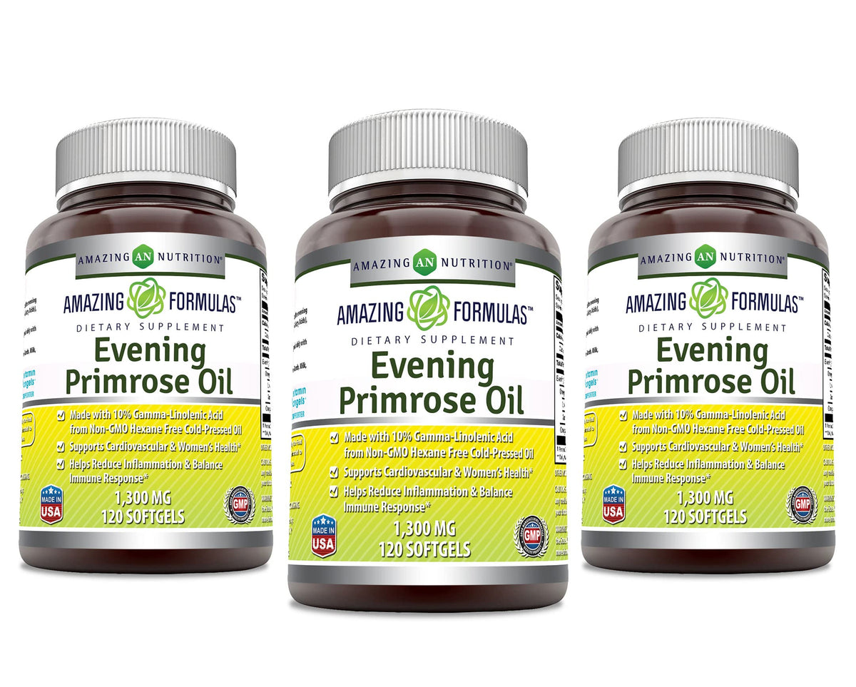 Amazing Formulas Aceite de Onagra 1300 mg, cápsulas blandas para bienestar diario