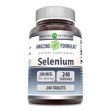 Amazing Formulas Selenium 200 mcg frasco frontal para uso diario.