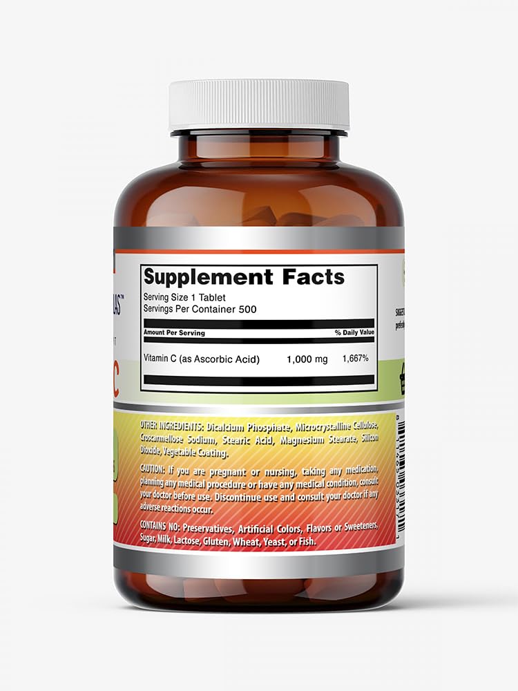 Amazing Formulas Vitamina C 1000 mg, envase de 500 tabletas para la rutina diaria.