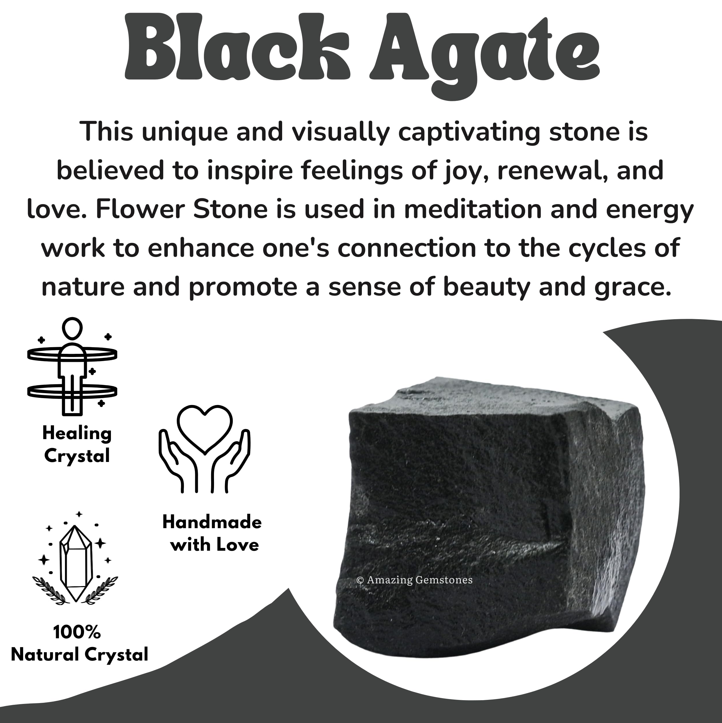 Amazing Gemstone Ágata Negra cruda, certificado de autenticidad incluido.