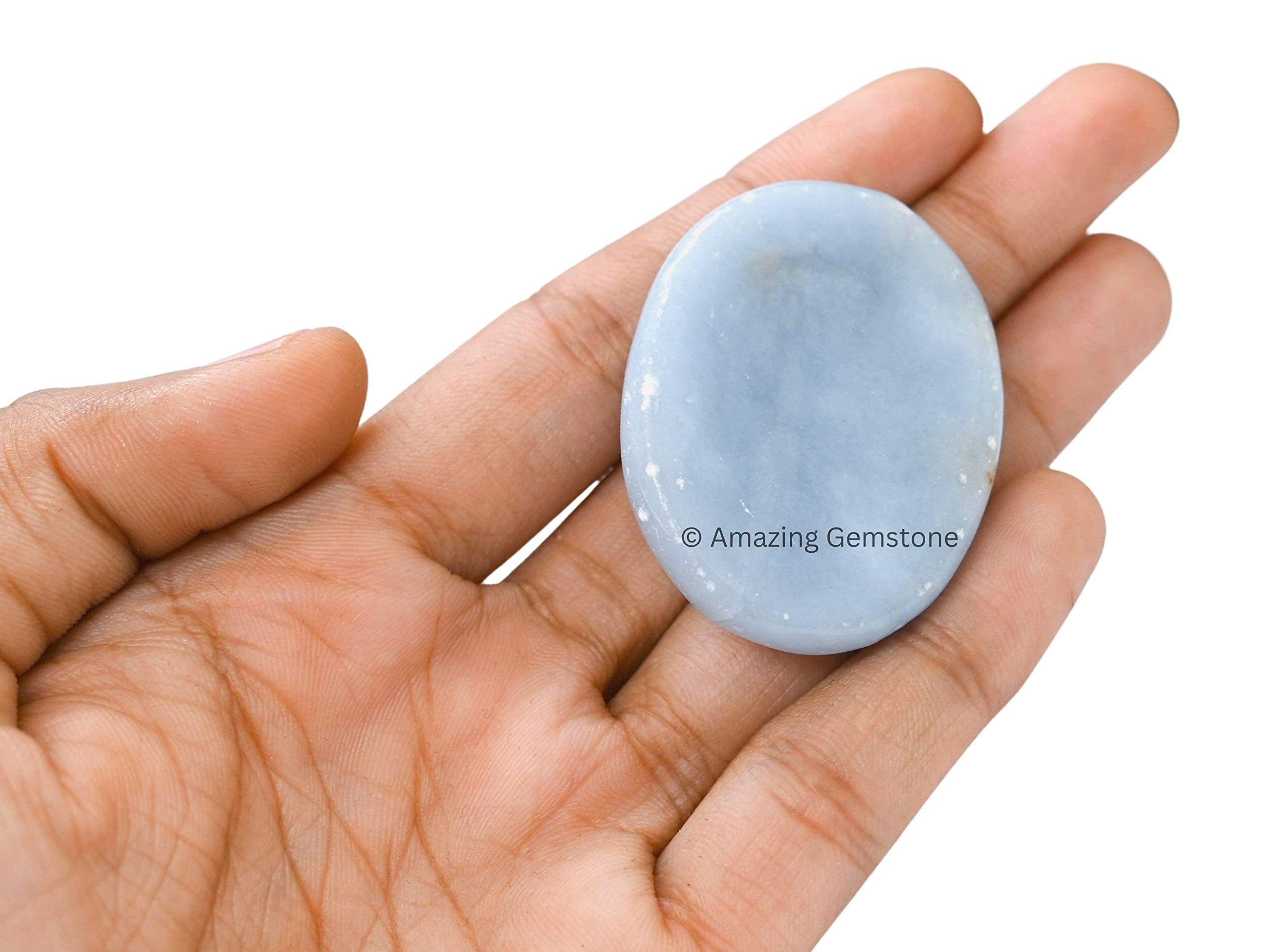 Angelite de Amazing Gemstone, amuleto de palma para enfoque y respiración.