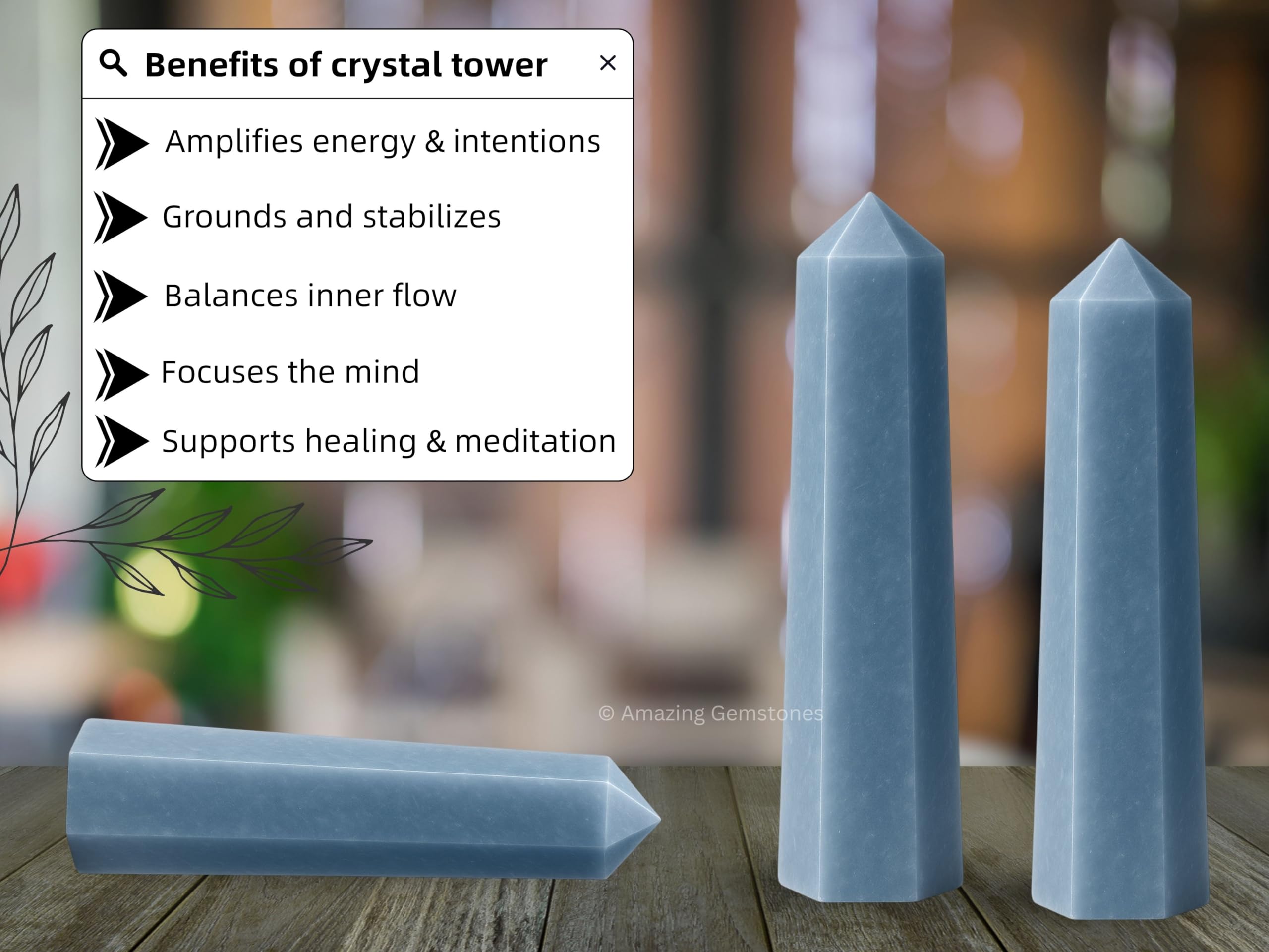 Amazing Gemstone Angelite Torre de Cristal, diseño estable de 3 a 4 pulgadas para mesa.