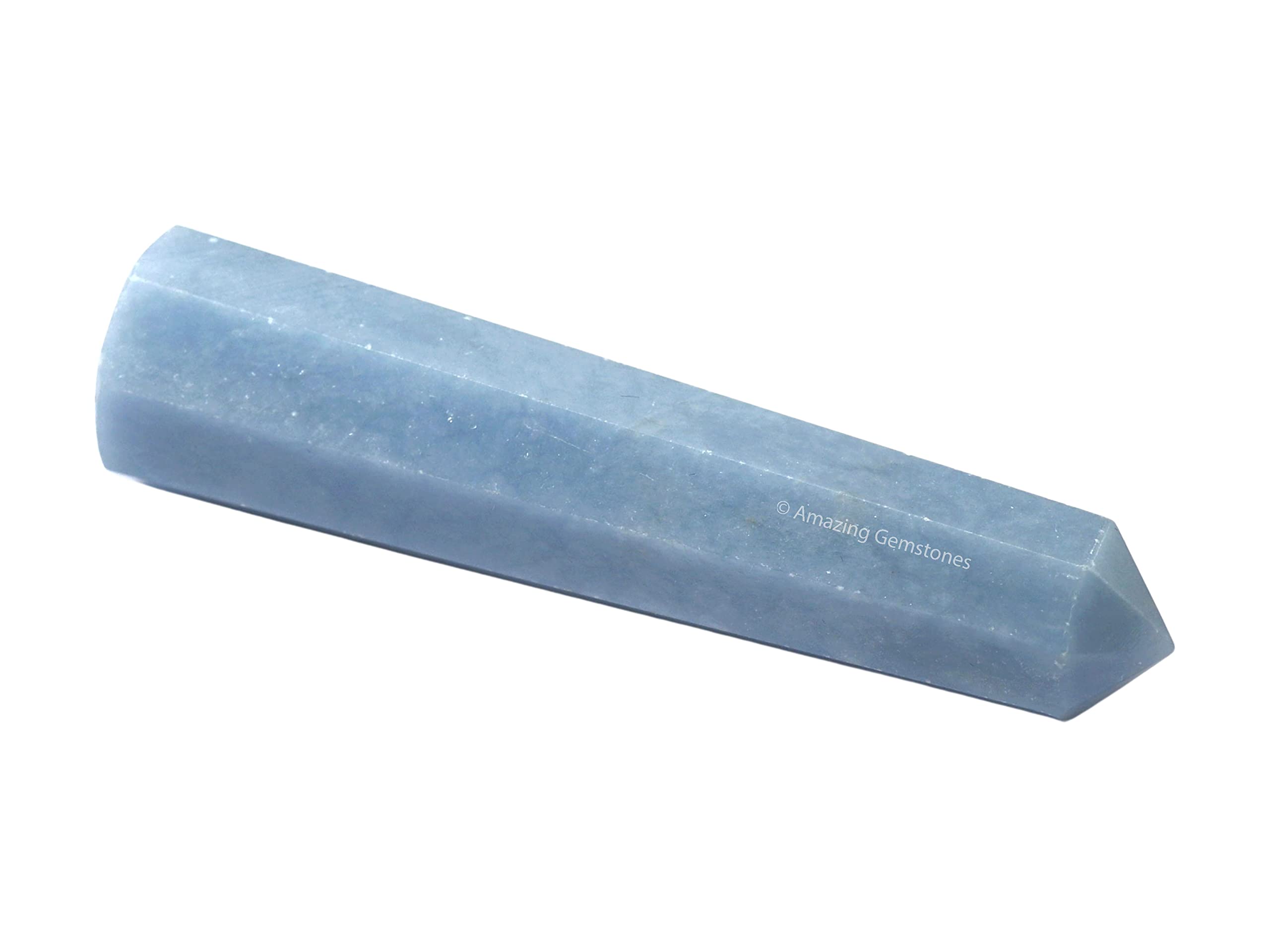 Amazing Gemstone Angelite: torre para meditación y balance, ideal para espacios de calma