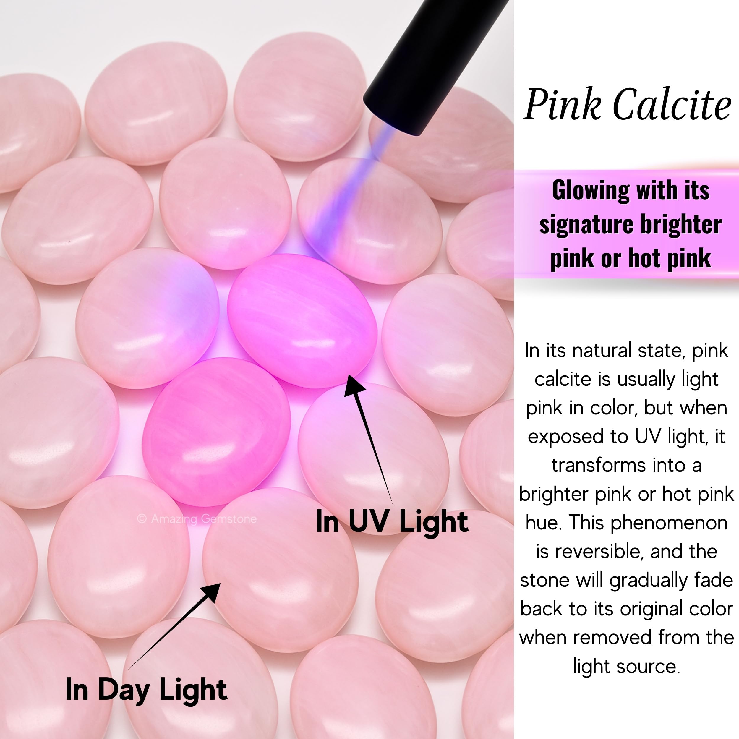 Amazing Gemstone aromaterapia calcita rosa, ideal para rituales relajantes en casa.