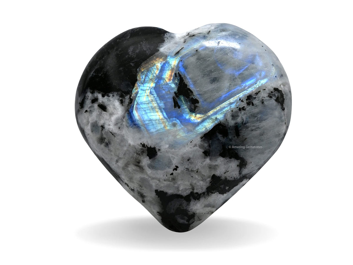 Amazing Gemstone: corazón de piedra luna arcoíris para meditacion y equilibrio.