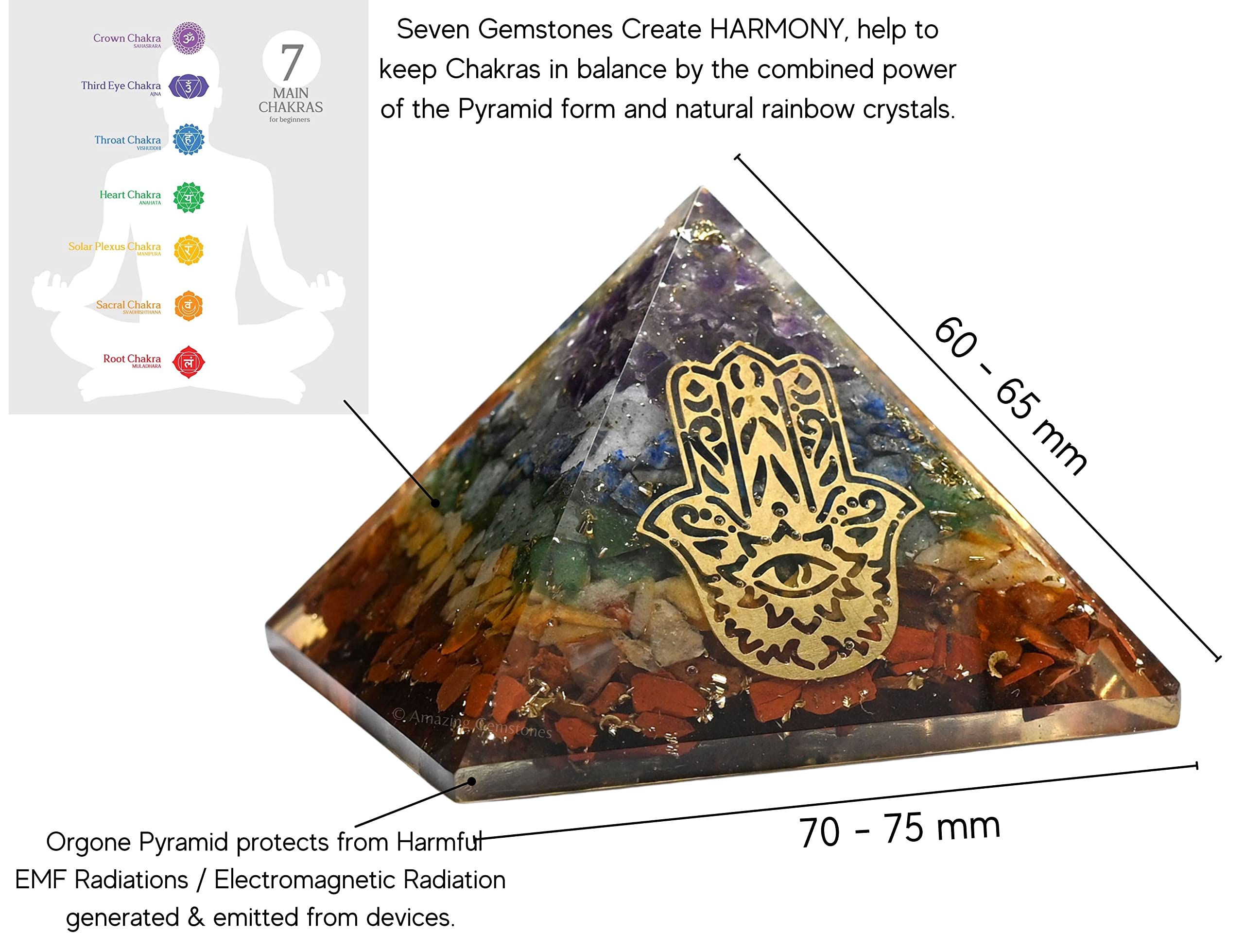 Amazing Gemstone cristal chakra natural presente en la pirámide para equilibrio