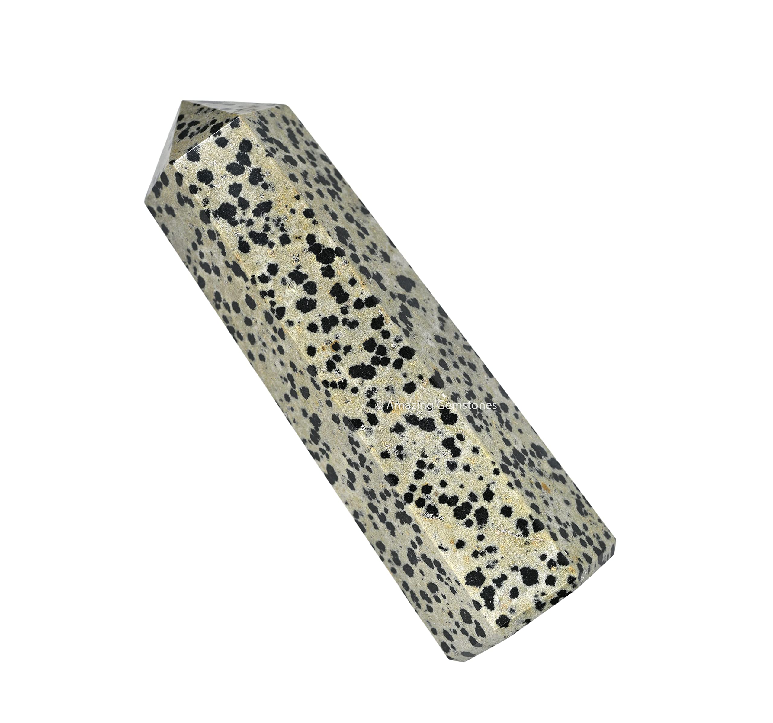 Amazing Gemstone Dalmatian Jasper Tower, apex closeup, showcases a powerful energy focus.