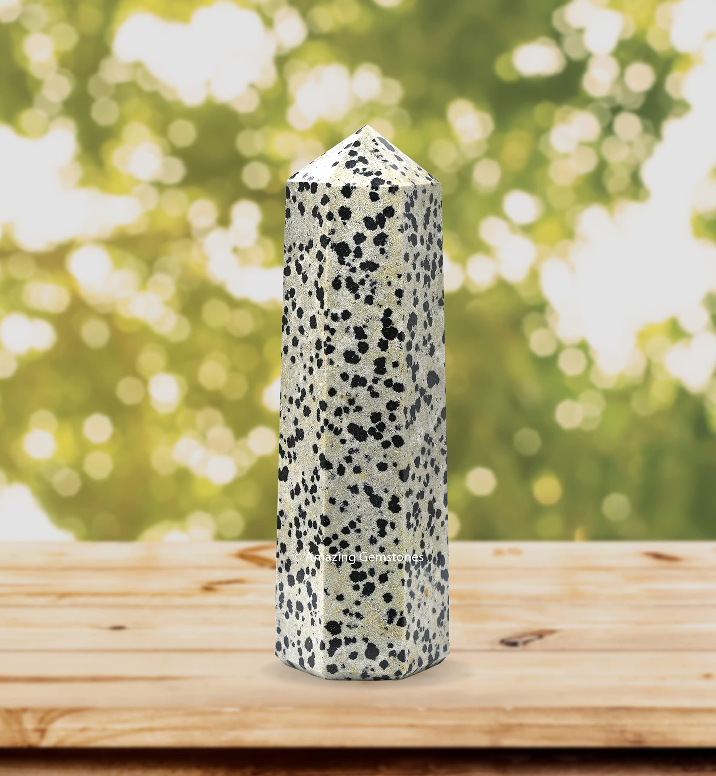 Amazing Gemstone Dalmatian Jasper Tower, meditation use, supports mindful breathing and focus.