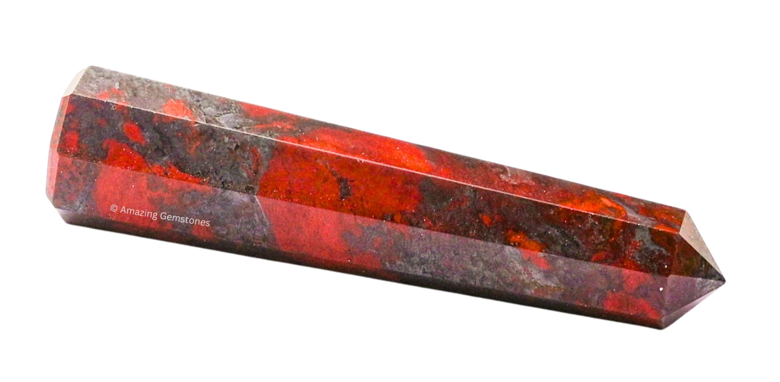 Amazing Gemstone detalle de punta cristal jaspe rojo hematita enfoca energía