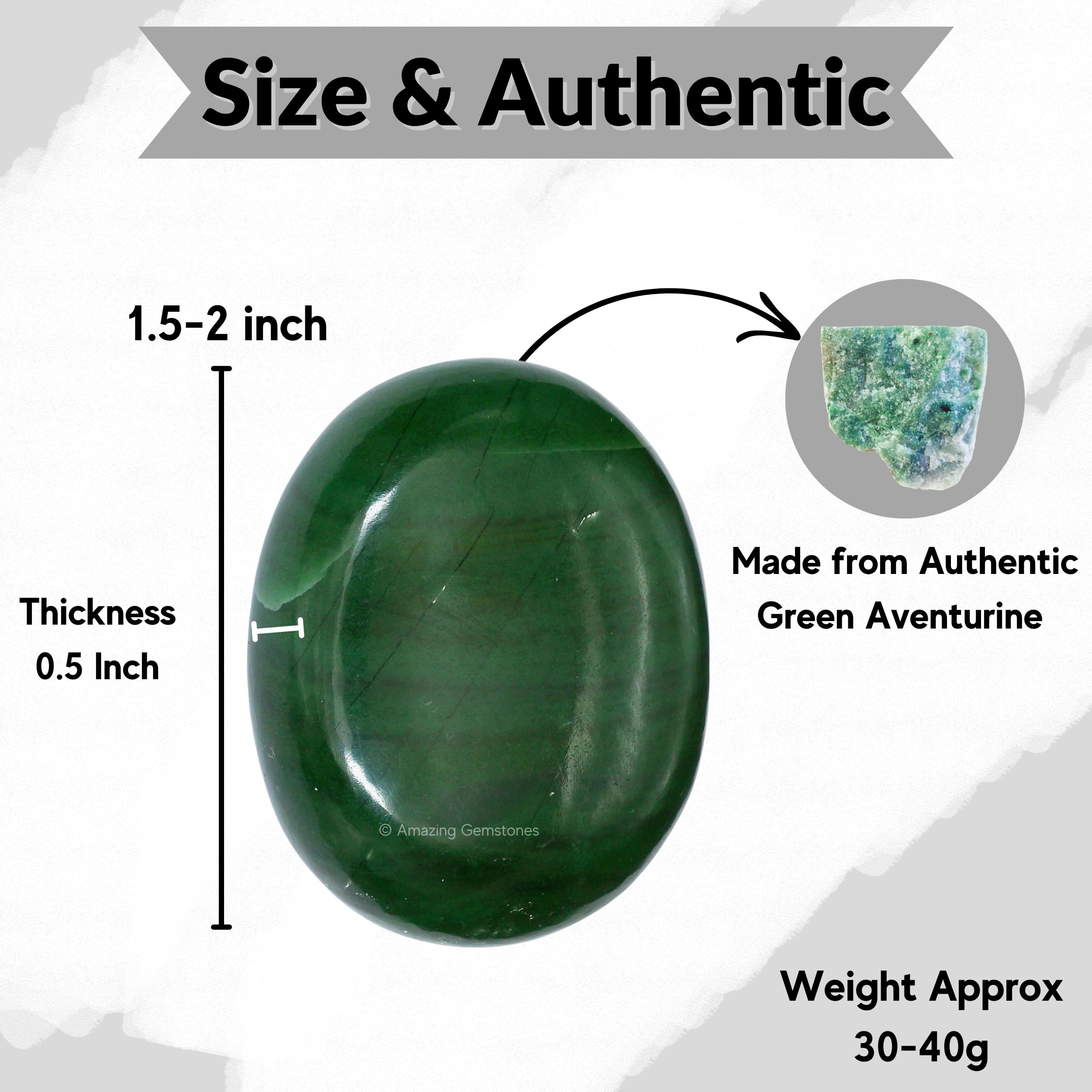 Amazing Gemstone: detalle de textura aventurina verde para sentir vibraciones al sostenerla.