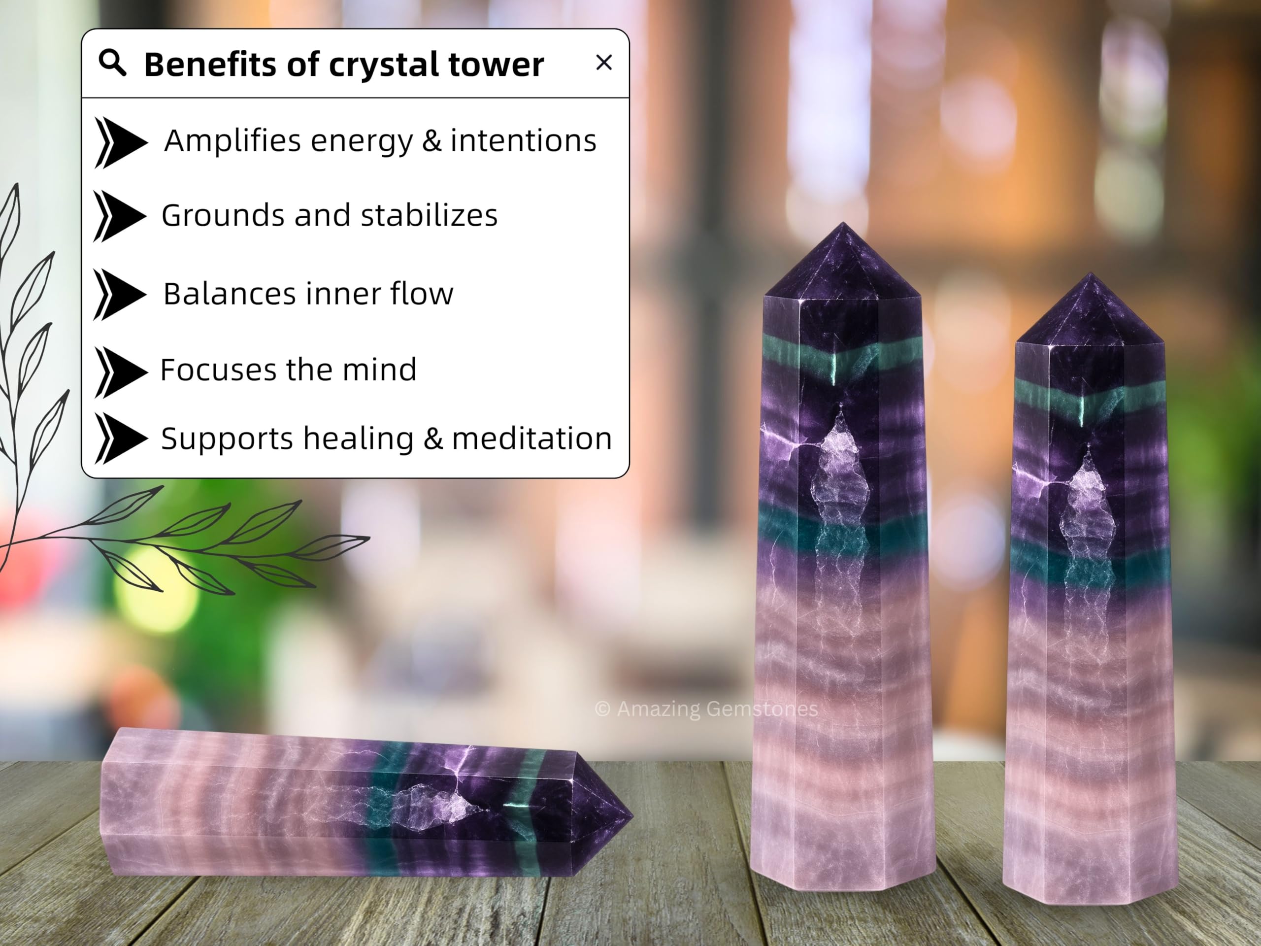 Amazing Gemstone fluorita meditacion torre: guía la calma y la concentración durante la práctica.